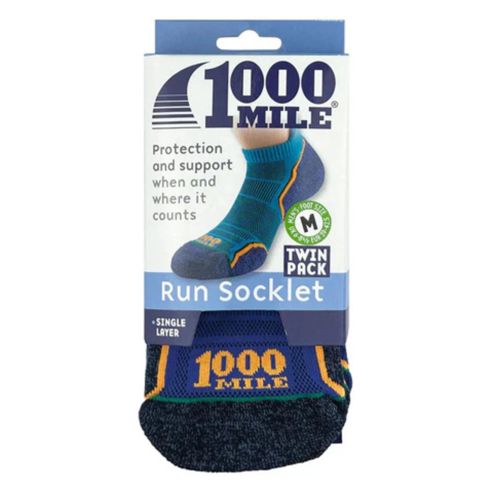 1000 Mile Men's Run Single Layer Socklet - 2 Pair Pack (Kingfisher Blue/Navy) - Image 9