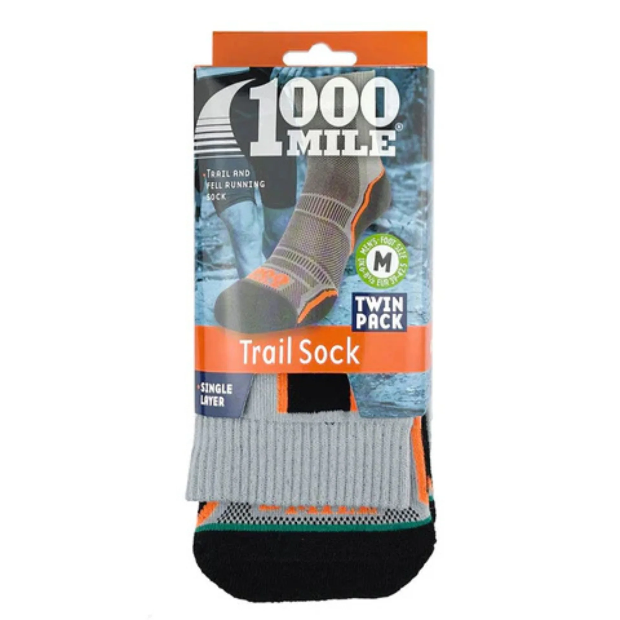 1000 Mile Men's Trail Merino Blend Single Layer Socks - 2 Pair Pack (Grey) - Image 7