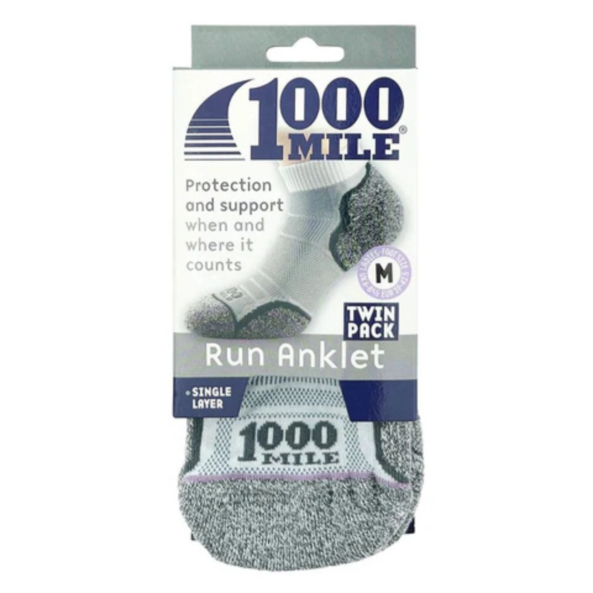 1000 Mile Women's Run Single Layer Anklet Socks - 2 Pair Pack (White) - Image 7