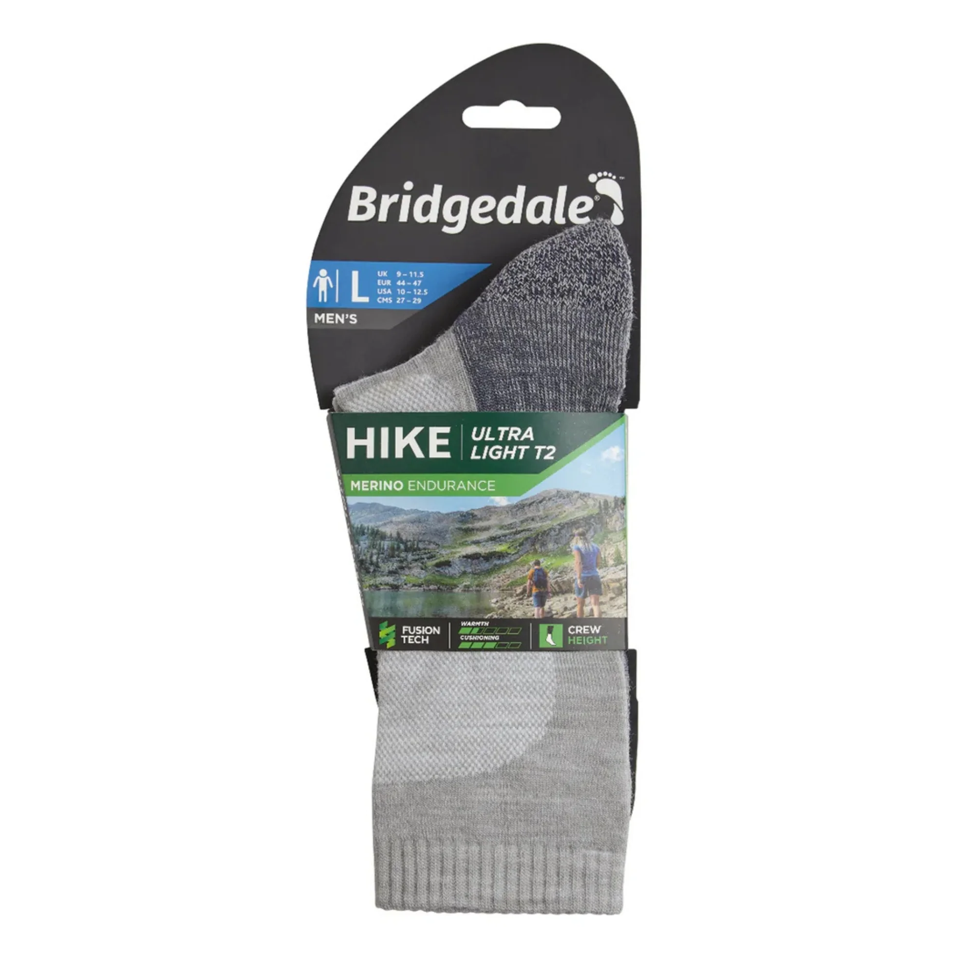 Bridgedale Men's Ultra Light Merino Performance Crew Length Hike Socks (Gunmetal) - Image 5
