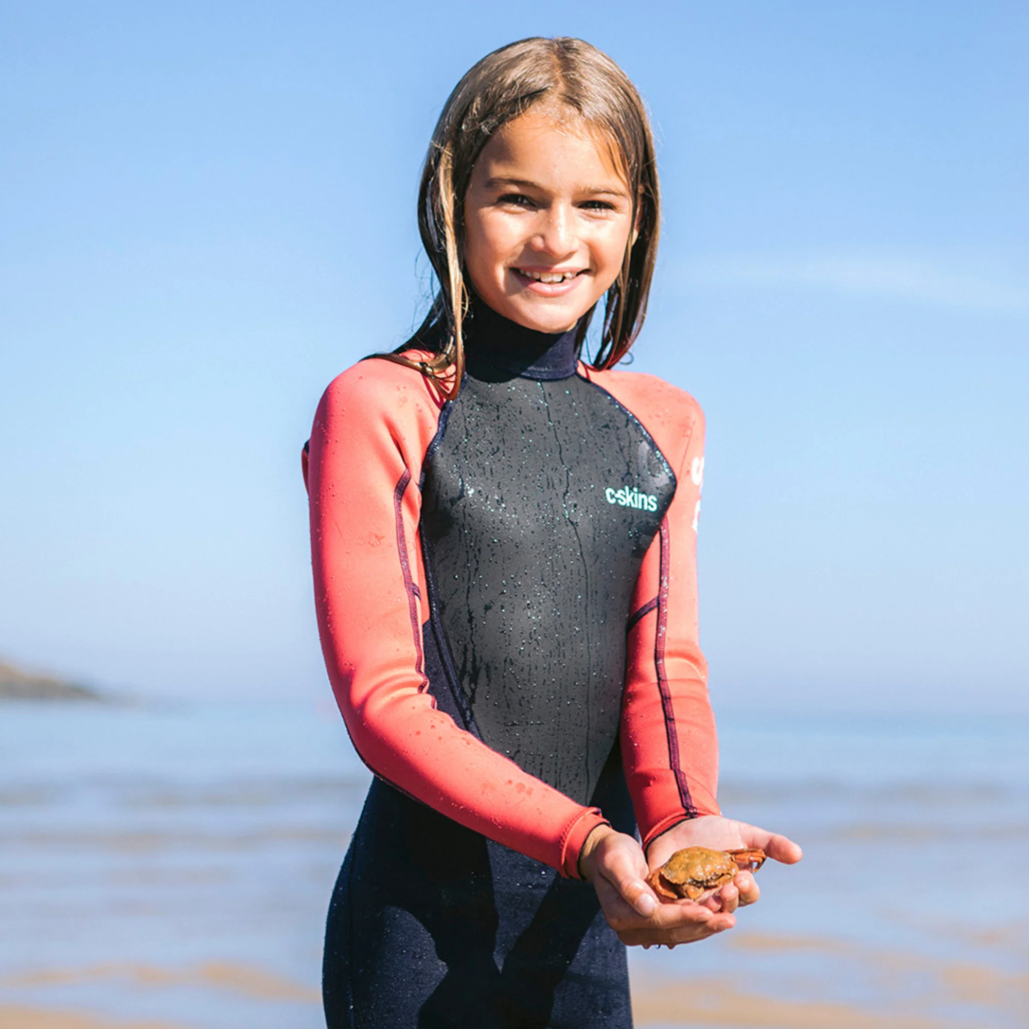 C-Skins Junior Element 3/2mm Flatlock Steamer Wetsuit (Slate/Coral/Multi) - Image 10