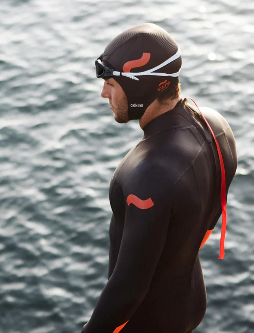 C-Skins Unisex Swim Research Thermal Swim/Watersports GBS Neoprene Cap (Black/Orange)(3mm) - Image 11