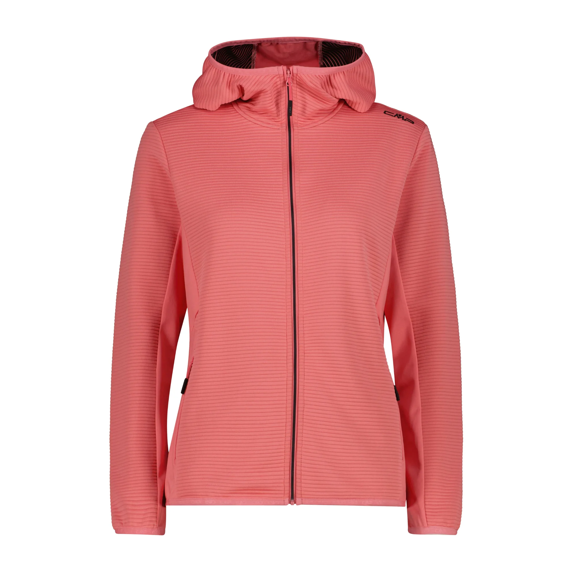 CMP Women's Unlimitech Hybrid Stretch Performance Hooded Full Zip Fleece (Coral)