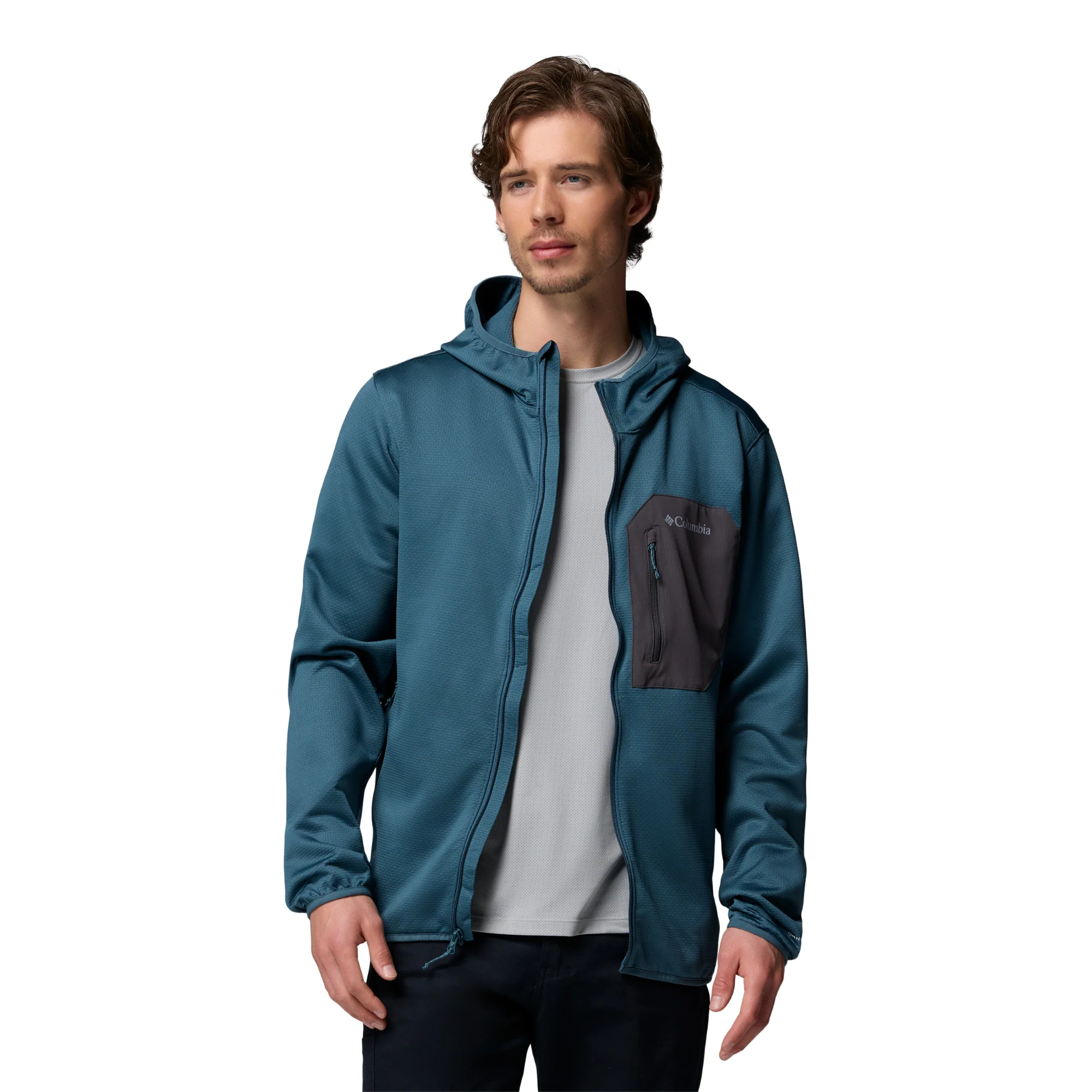 Columbia Men's Tall Heights Grid Hooded Full Zip Fleece (Everblue/Shark) - Image 4