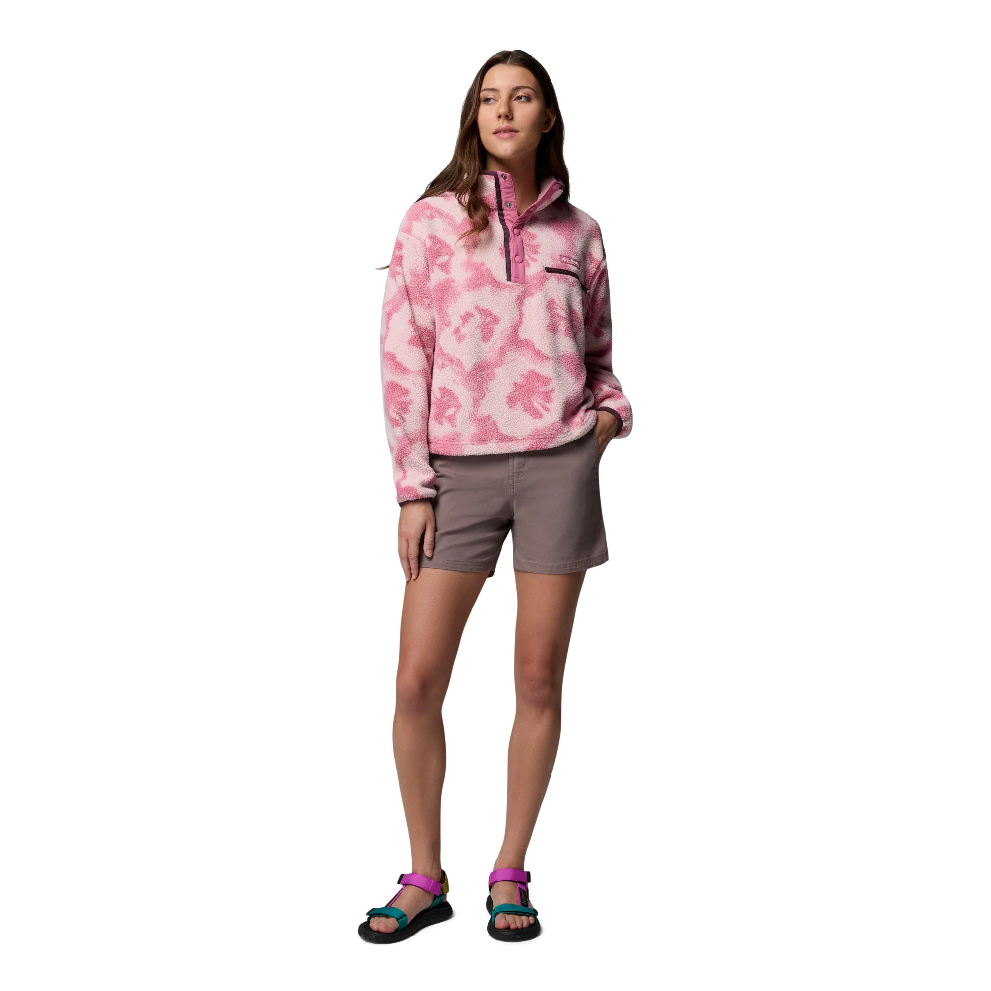Columbia Women's Helvetia II Printed Cropped Half Snap Fleece Top (Rosette/Sprayflower) - Image 11