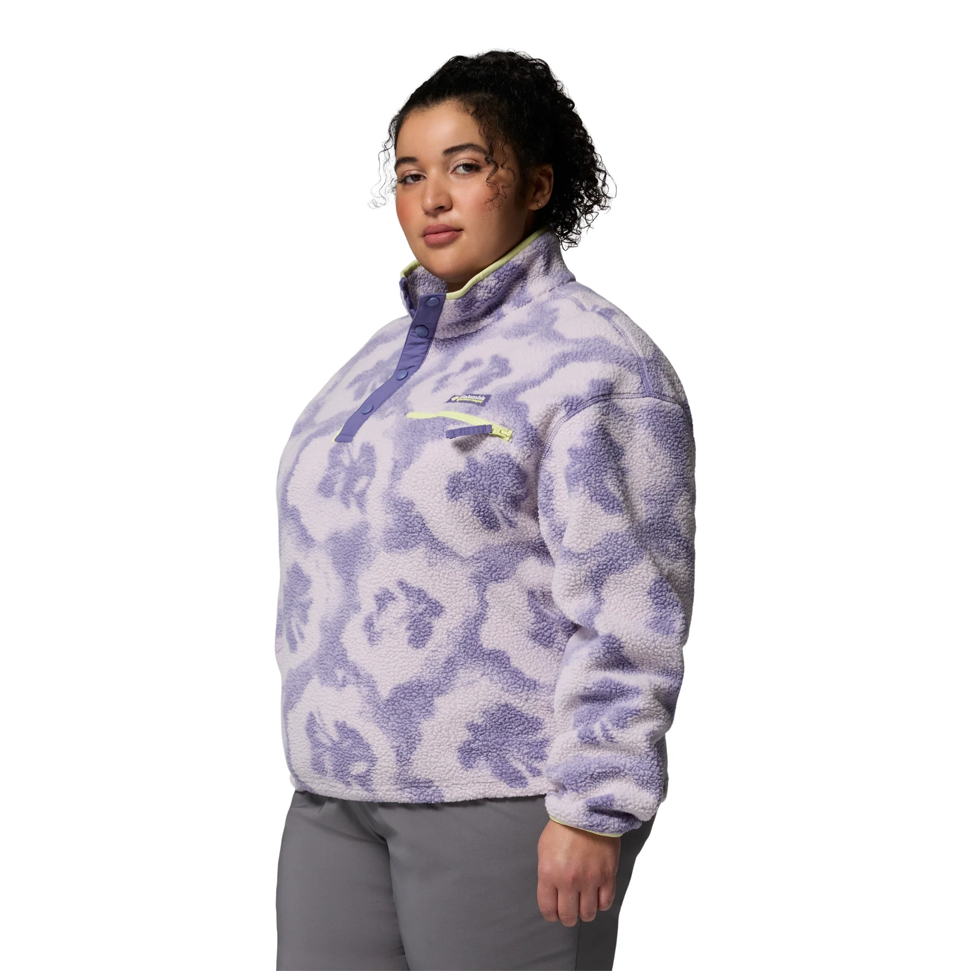 Columbia Women's Helvetia II Printed Cropped Half Snap Fleece Top (Stormwatch/Sprayflower) - Image 6
