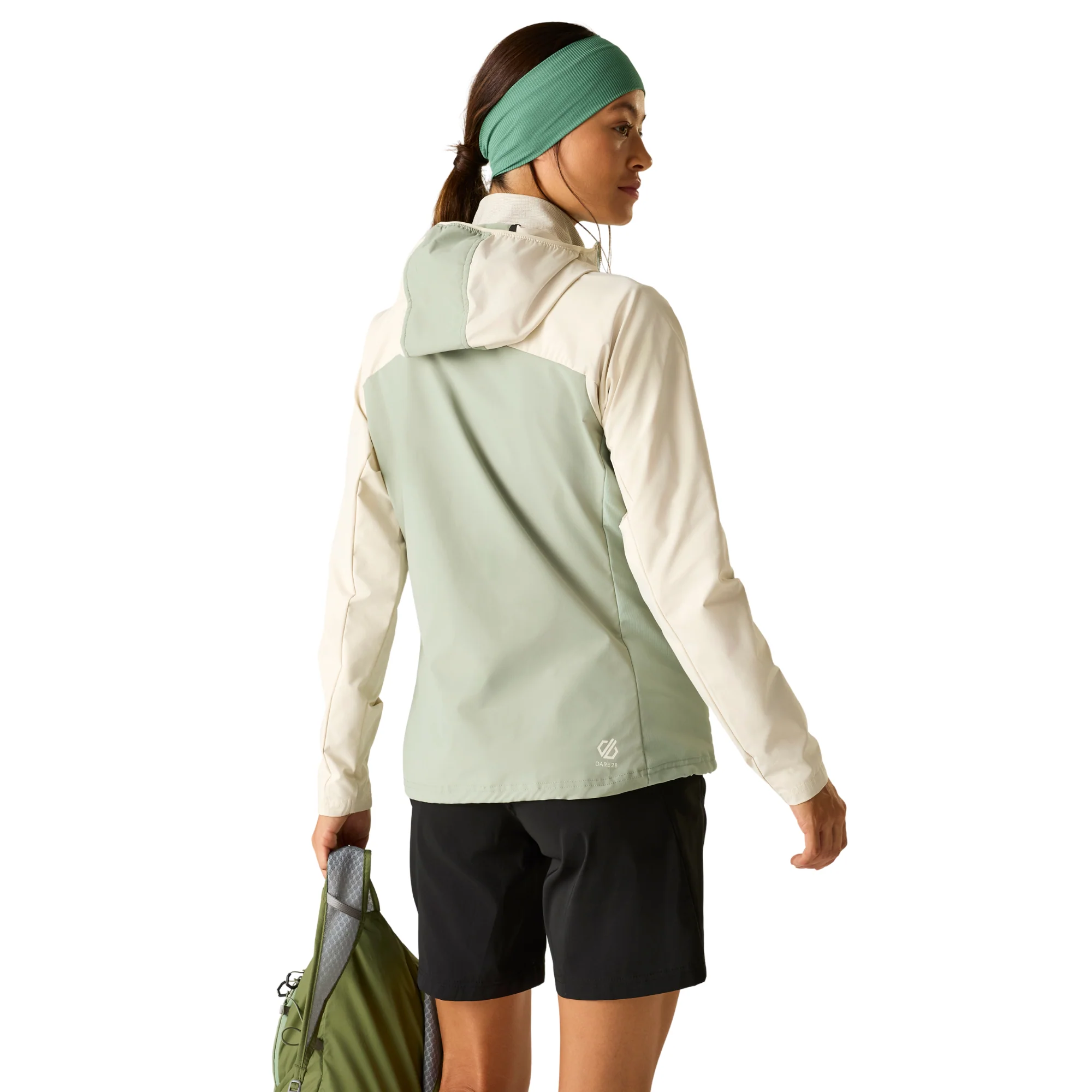 Dare 2B Women's Nomadic UPF50 Hooded Softshell Jacket (Almond Milk/Glacier Green) - Image 2