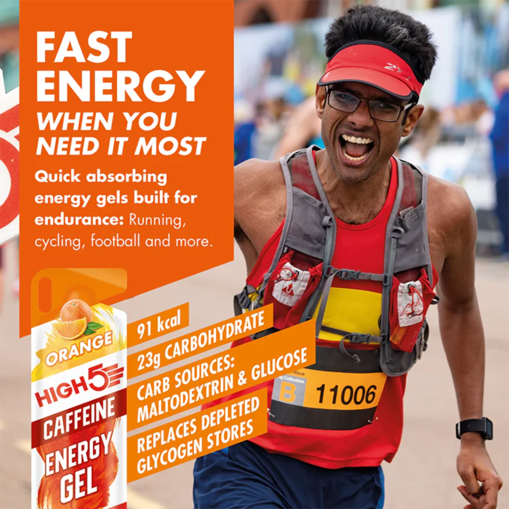 High 5 Energy Gel with Caffeine 40g Pouch (Orange) - Image 2