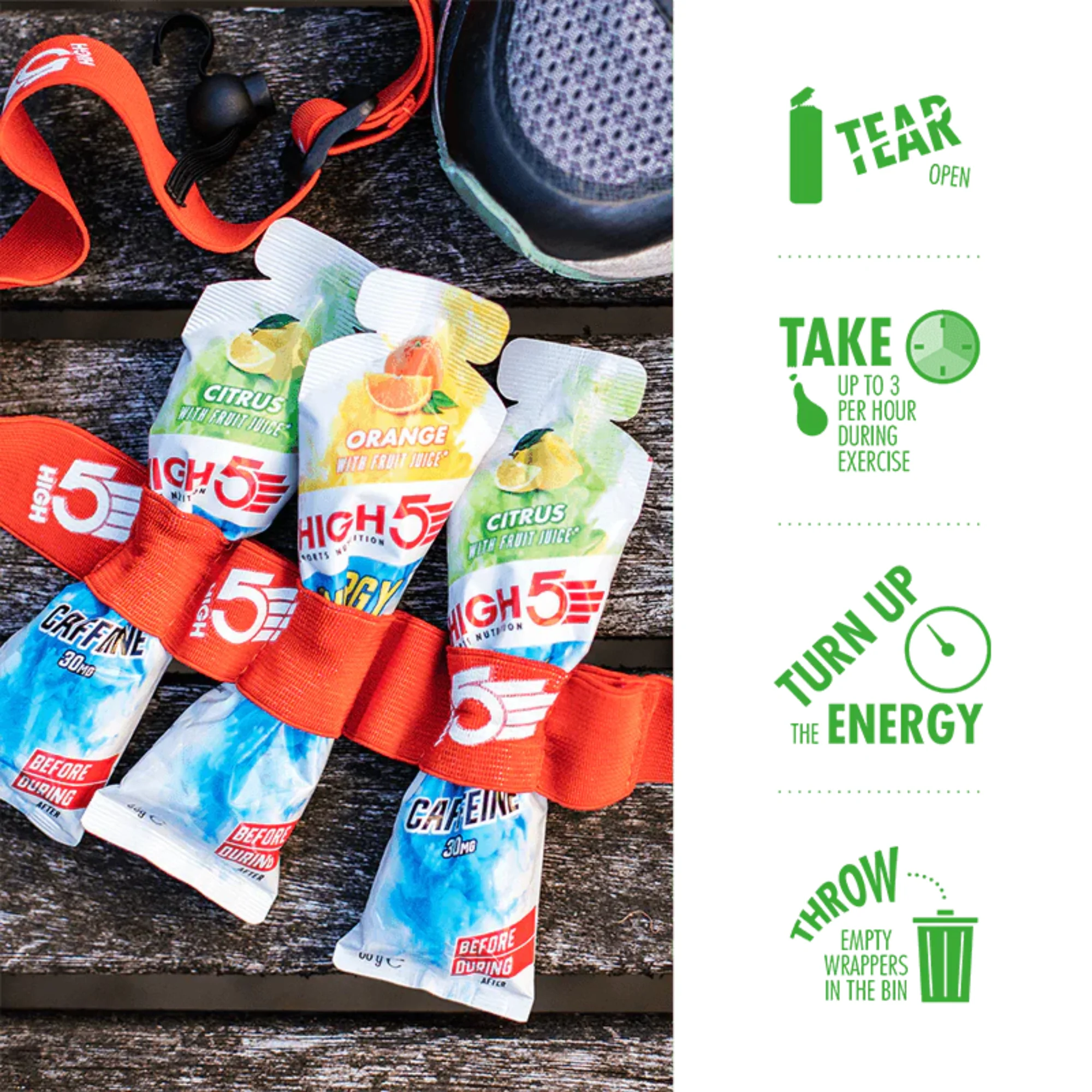High 5 Energy Gel Aqua with Caffeine 66g Pouch (Citrus) - Image 3