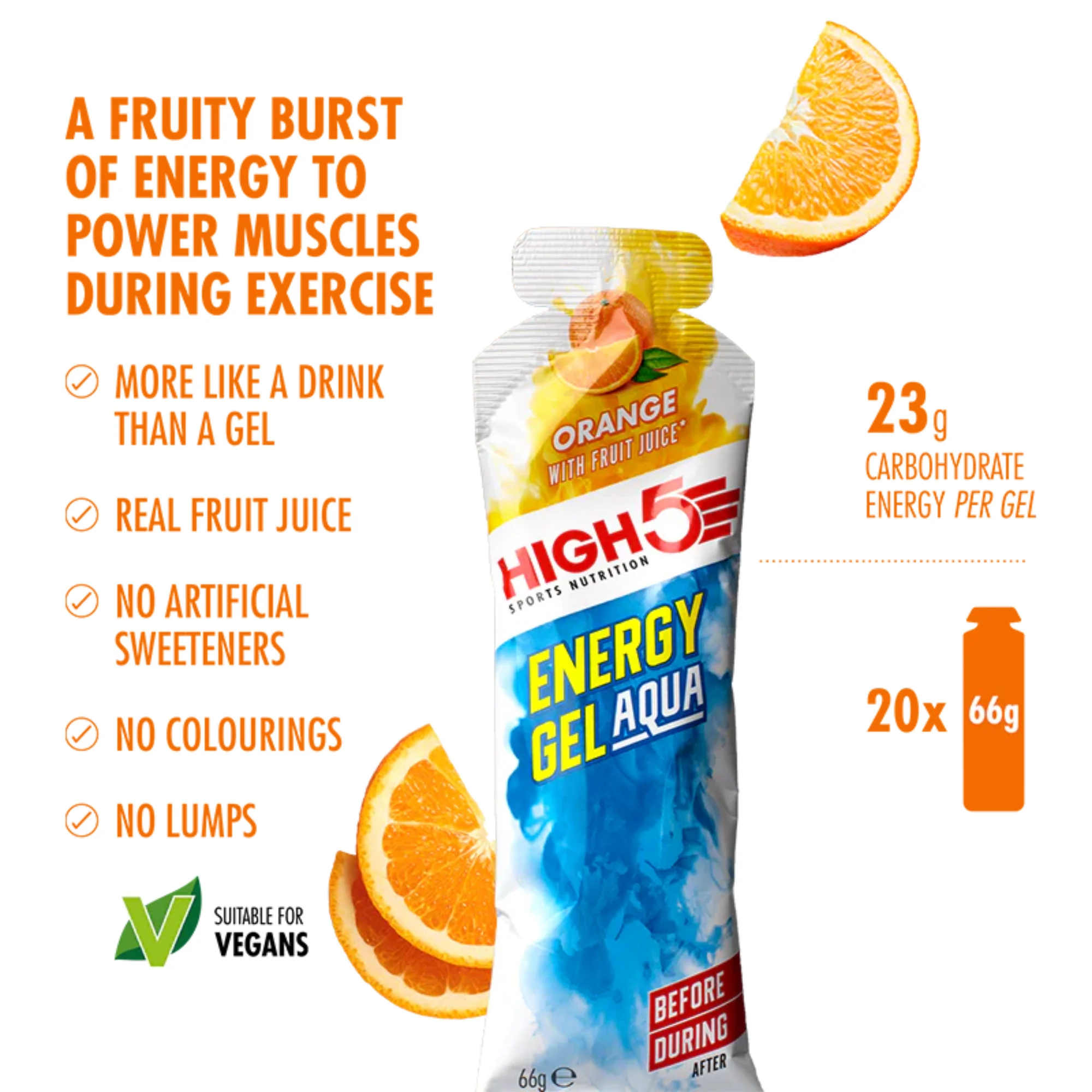 High 5 Energy Gel Aqua 66g Pouch (Orange) - Image 2