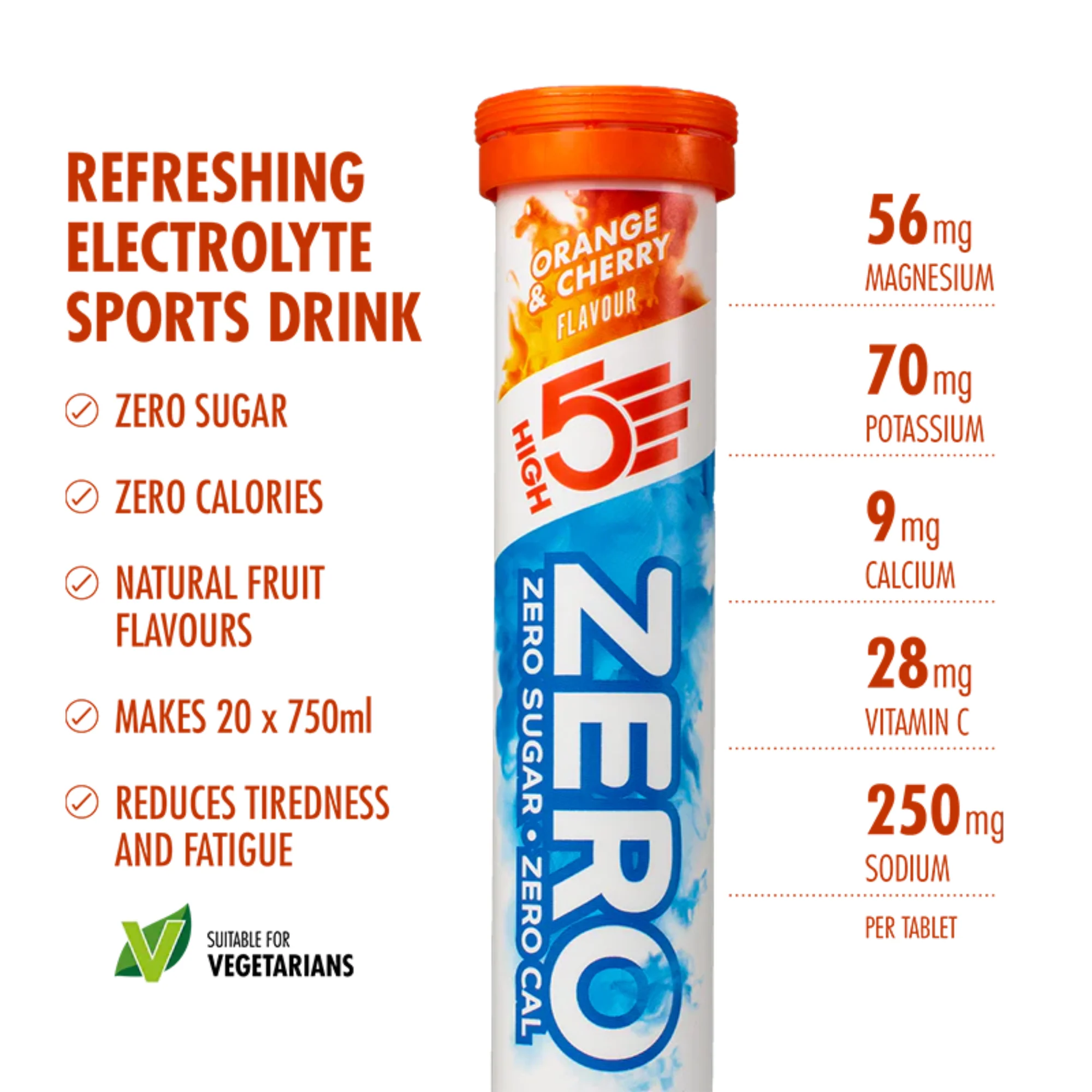High 5 Zero Electrolyte Drink 20 Tablet Tube (Orange & Cherry) - Image 2