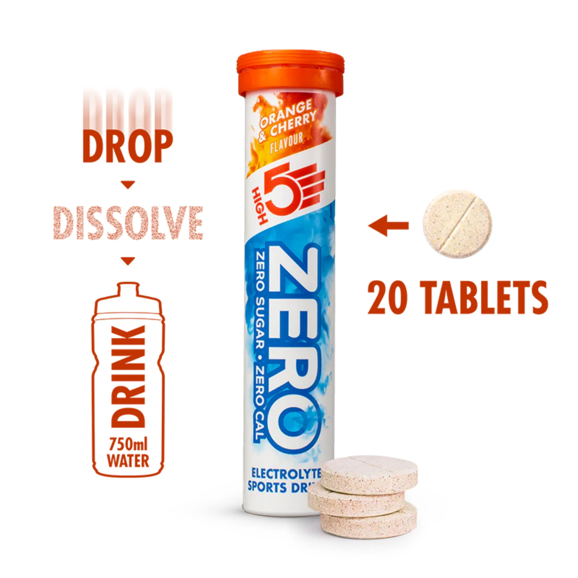 High 5 Zero Electrolyte Drink 20 Tablet Tube (Orange & Cherry) - Image 3