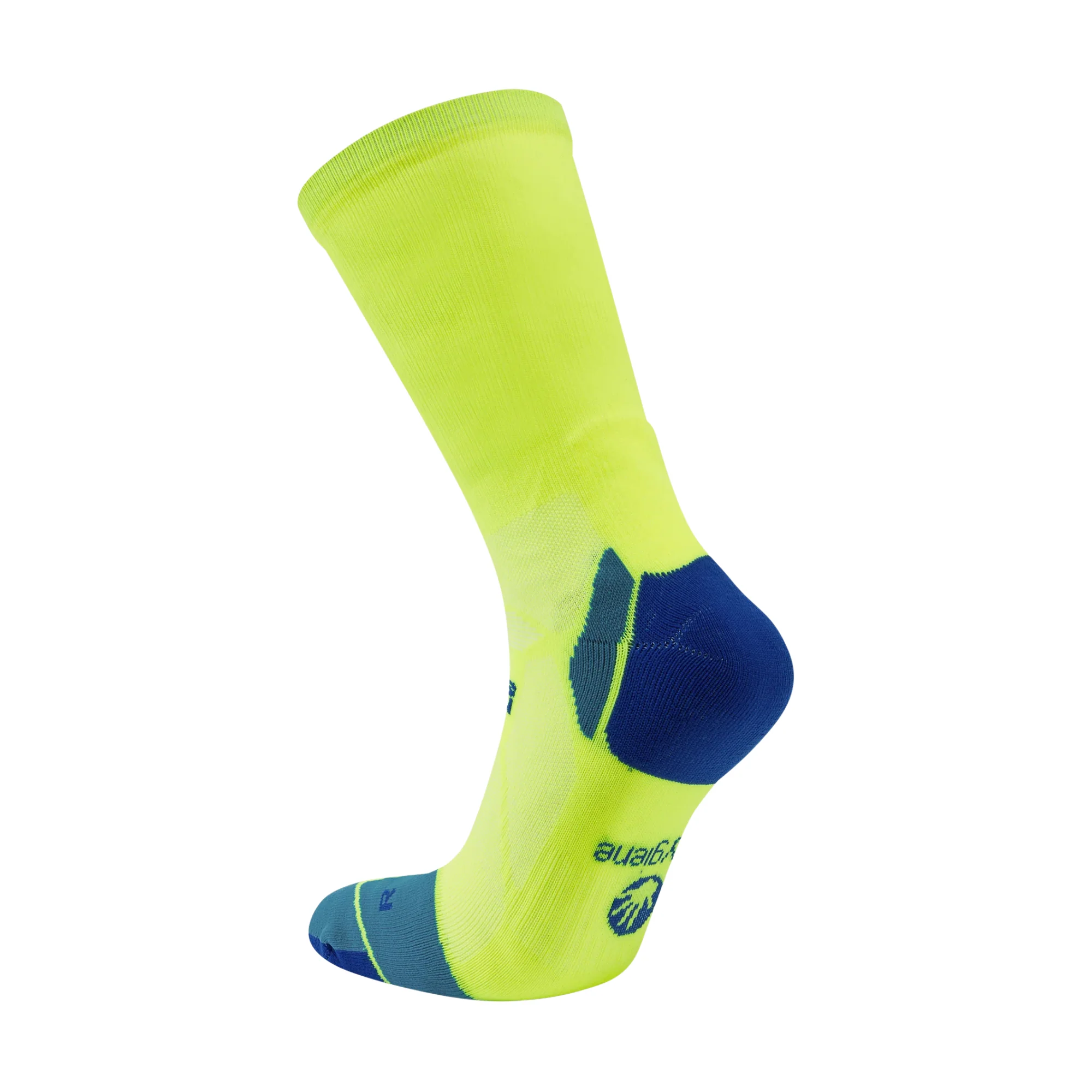 Hilly Unisex Marathon Fresh Crew Length Running Socks (Fluo Yellow/Royal Blue) - Image 2