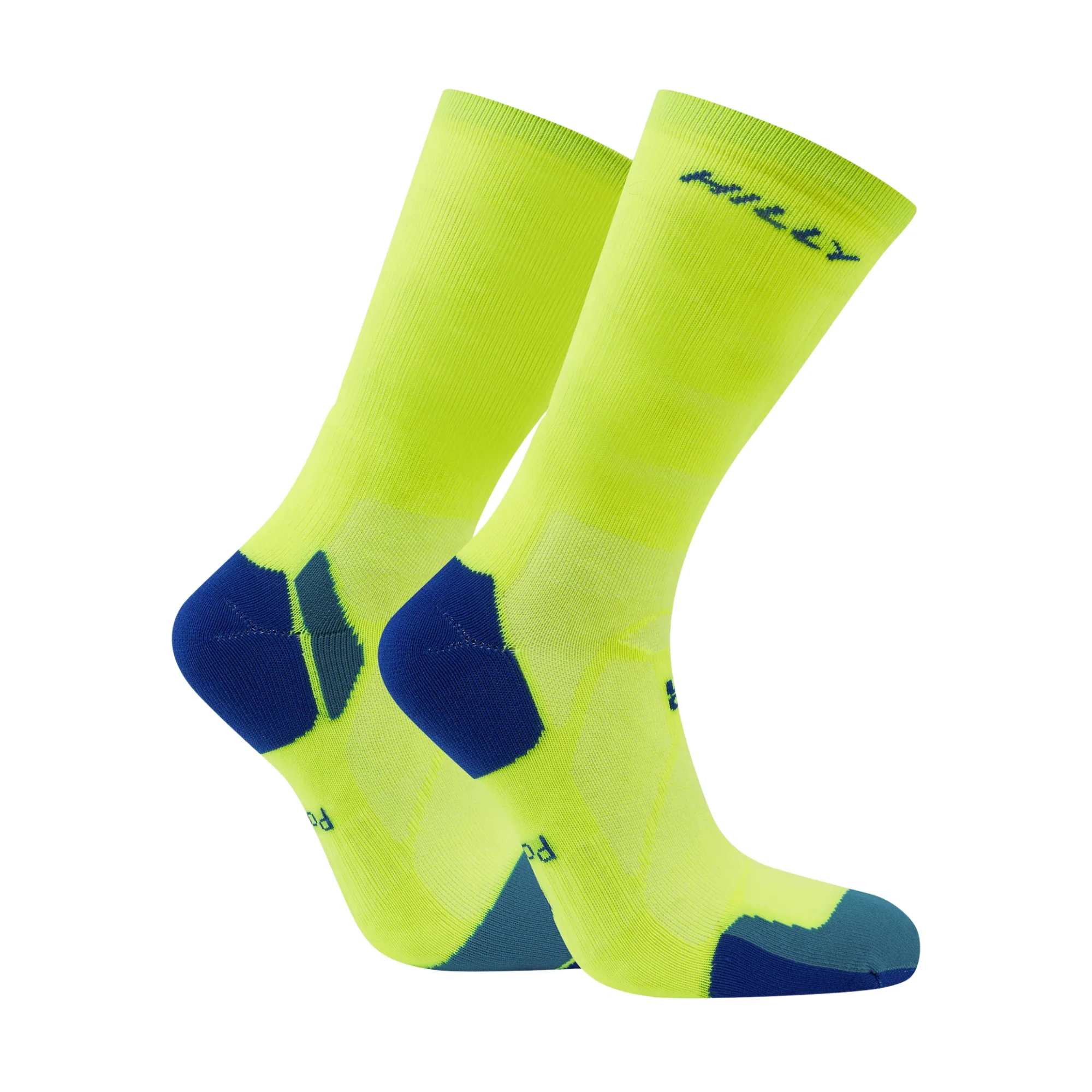 Hilly Unisex Marathon Fresh Crew Length Running Socks (Fluo Yellow/Royal Blue) - Image 6