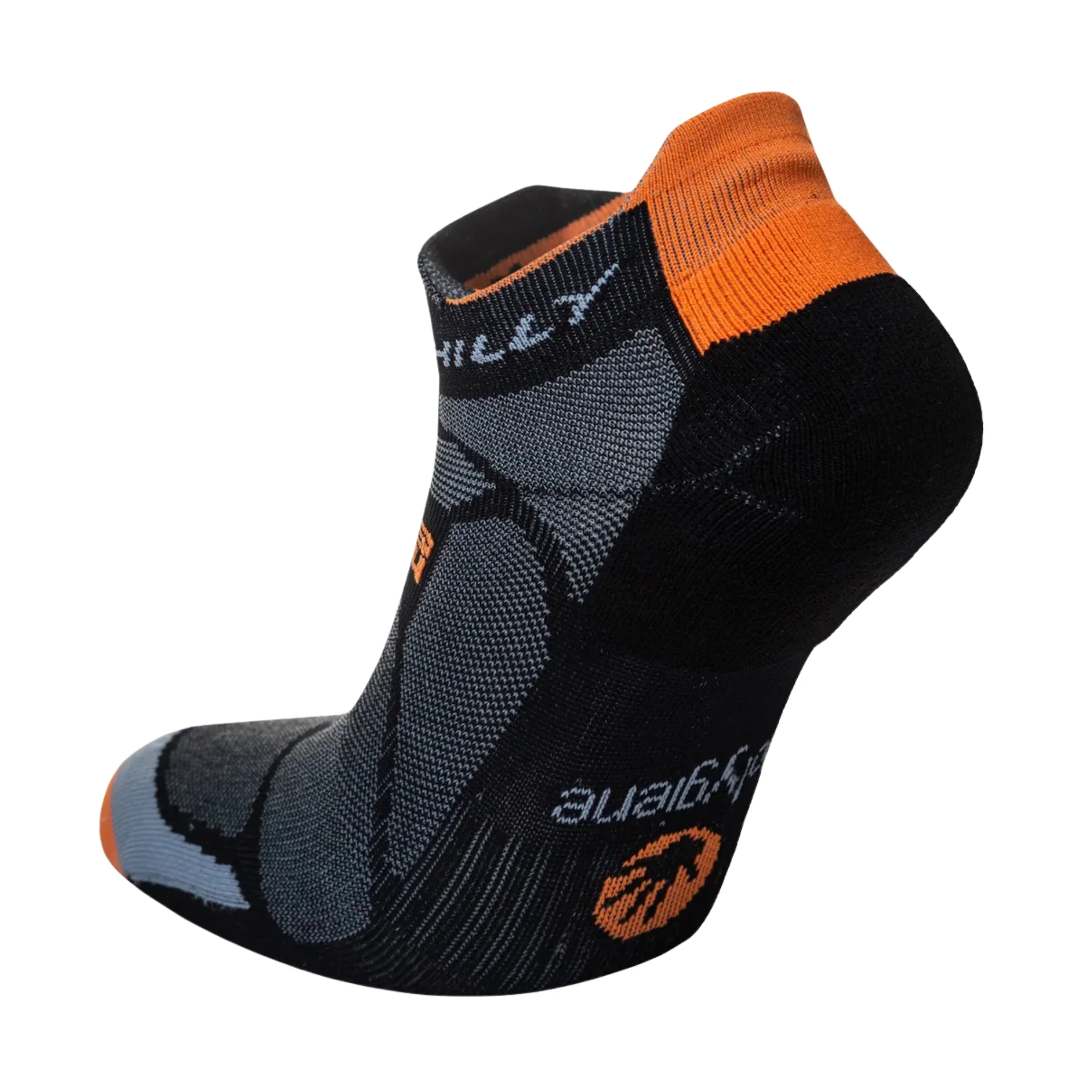 Hilly Unisex Marathon Fresh Running Socklets (Black/Orange) - Image 2