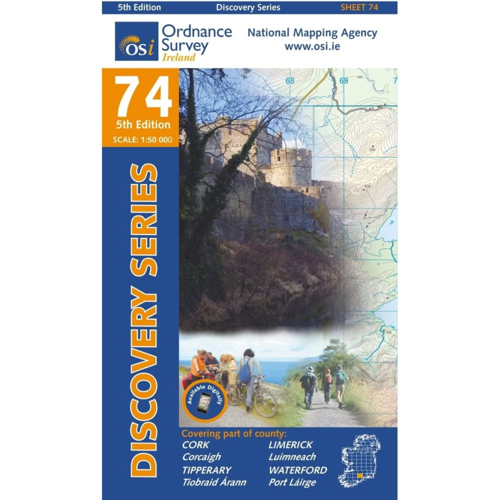 OSI Discovery Laminated Waterproof Map 74 (Part of Cork, Limerick, Tipperary & Waterford)(1:50,000)