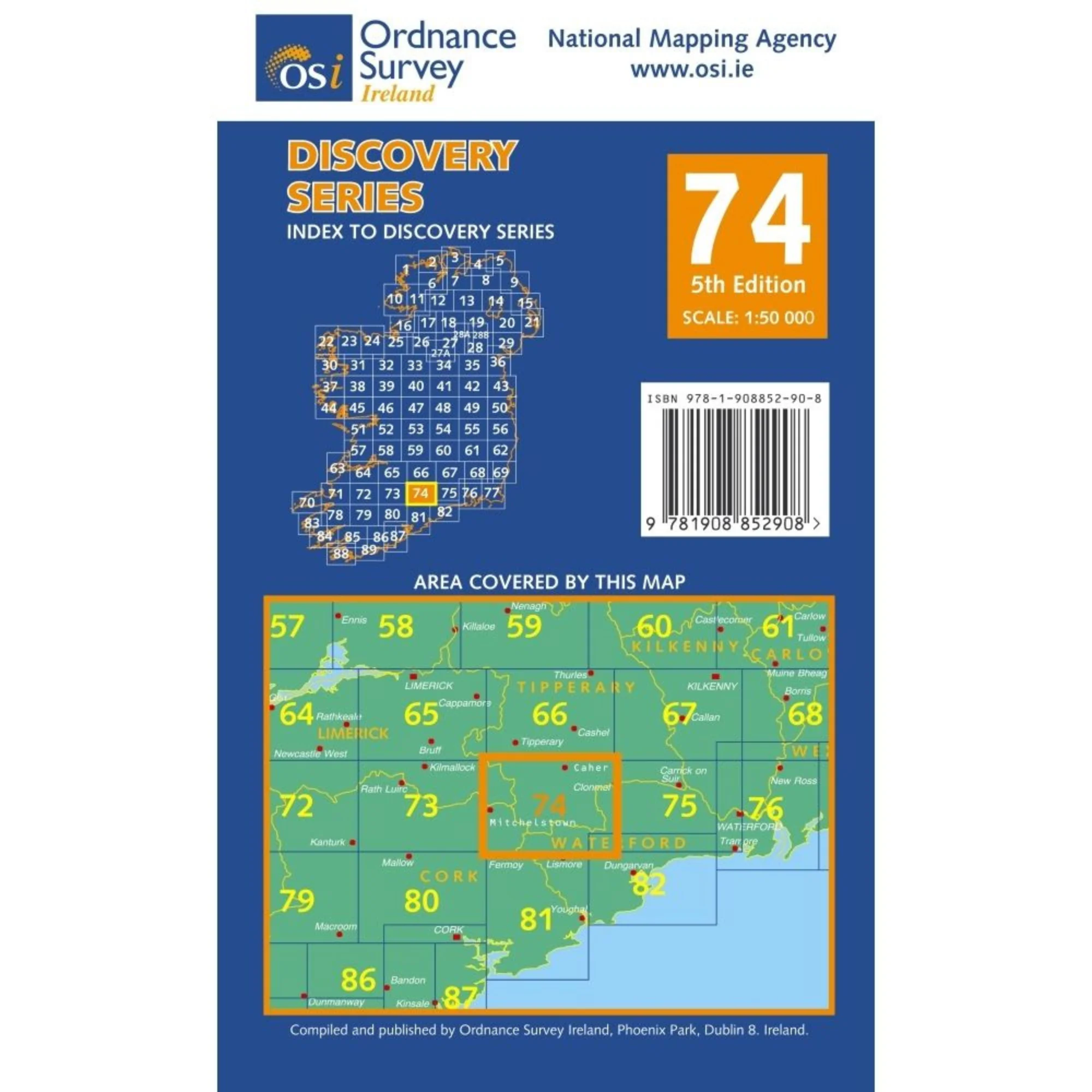 OSI Discovery Laminated Waterproof Map 74 (Part of Cork, Limerick, Tipperary & Waterford)(1:50,000) - Image 2