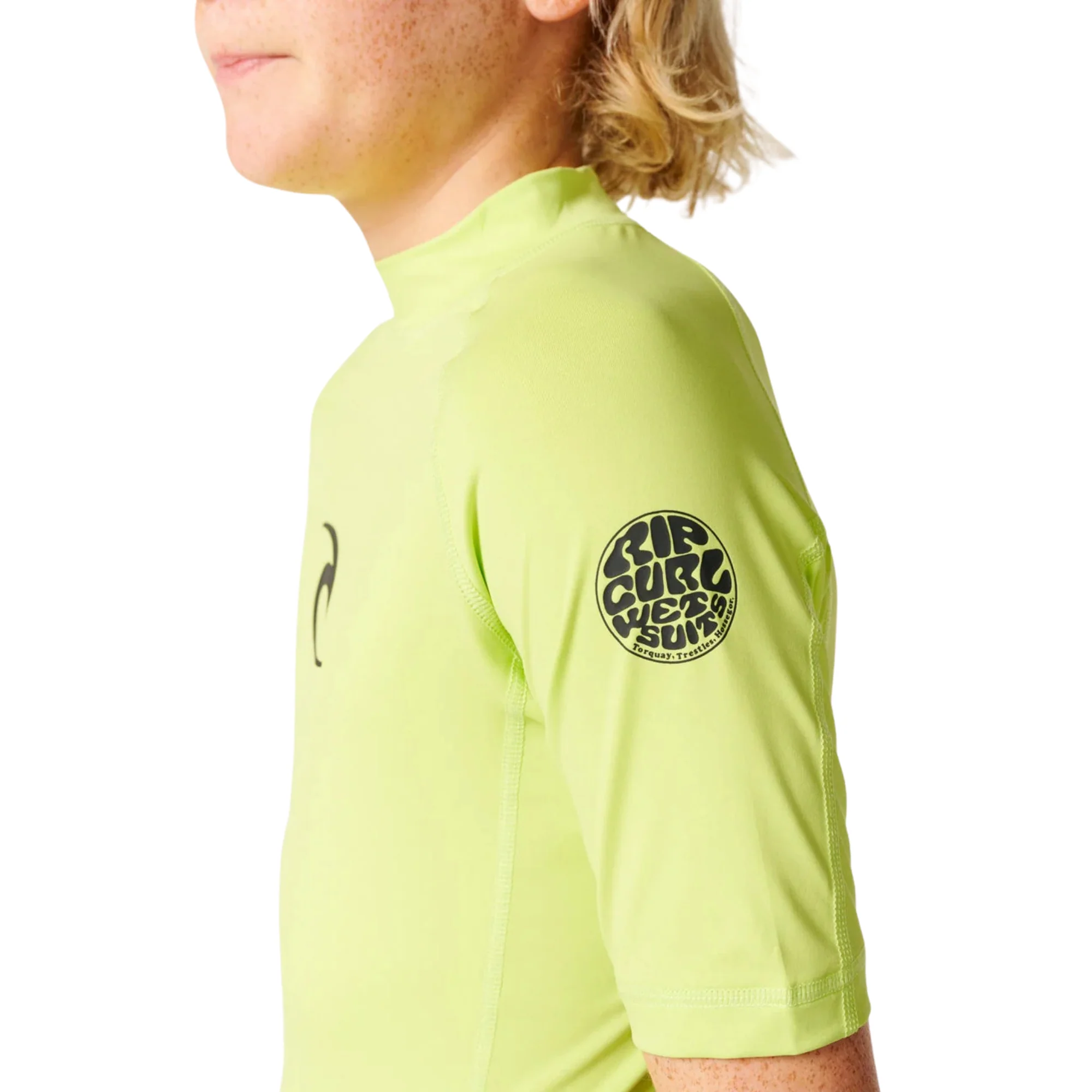 Rip Curl Junior Waves UPF50 Short Sleeve Rash Vest (Lime)(Sizes UK8-16) - Image 4