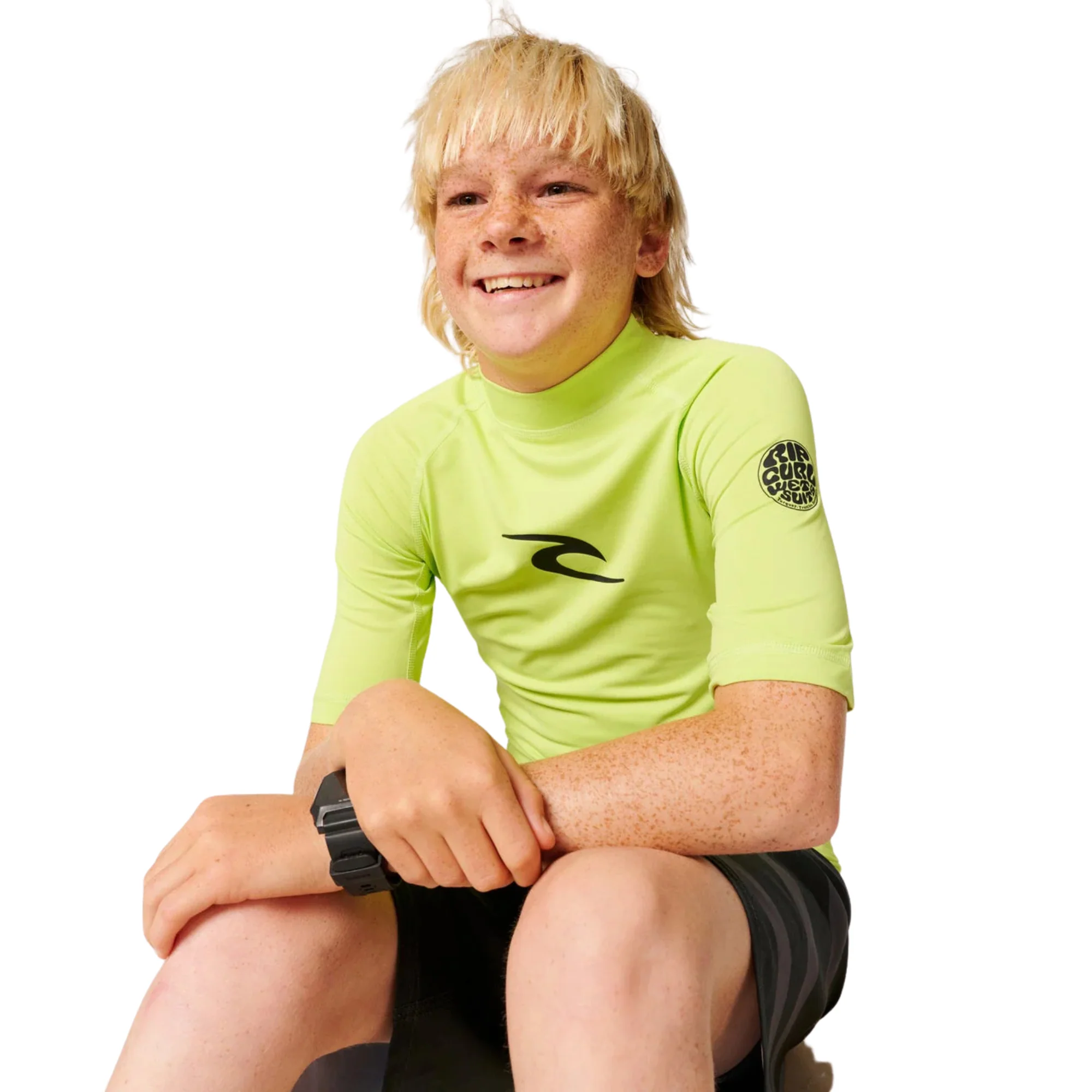 Rip Curl Junior Waves UPF50 Short Sleeve Rash Vest (Lime)(Sizes UK8-16) - Image 5