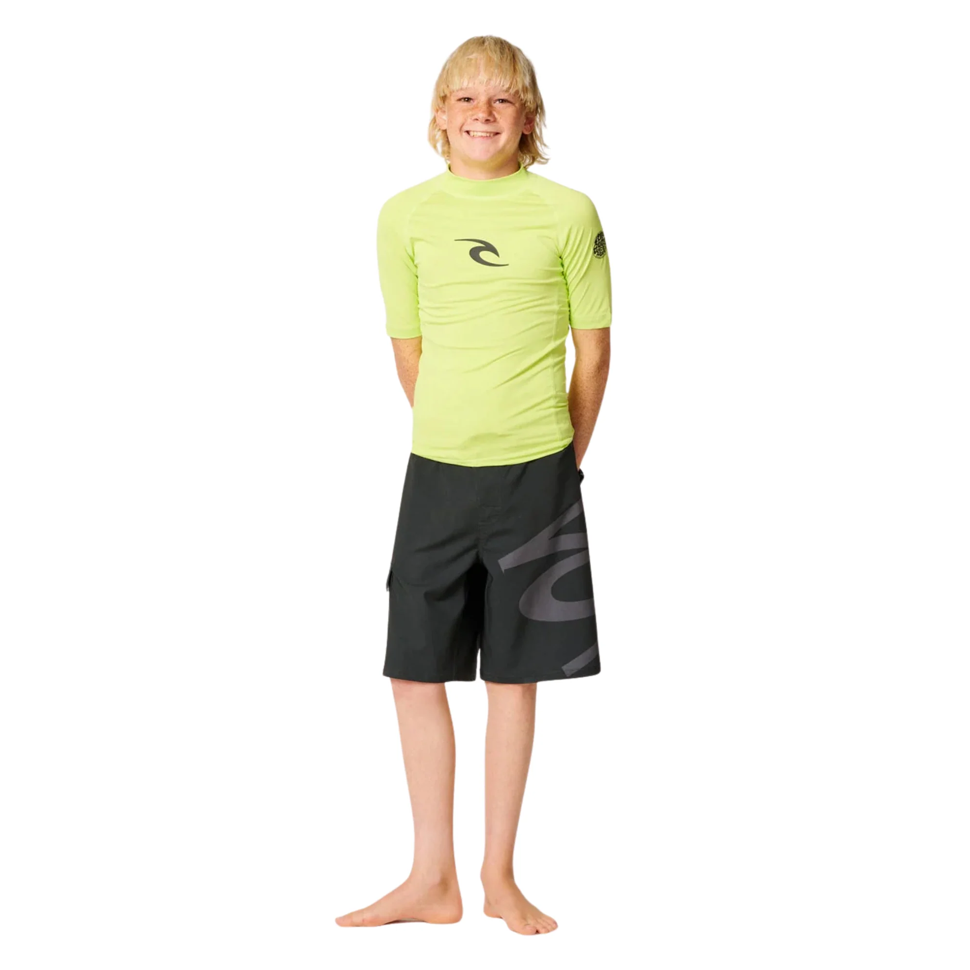 Rip Curl Junior Waves UPF50 Short Sleeve Rash Vest (Lime)(Sizes UK8-16) - Image 6