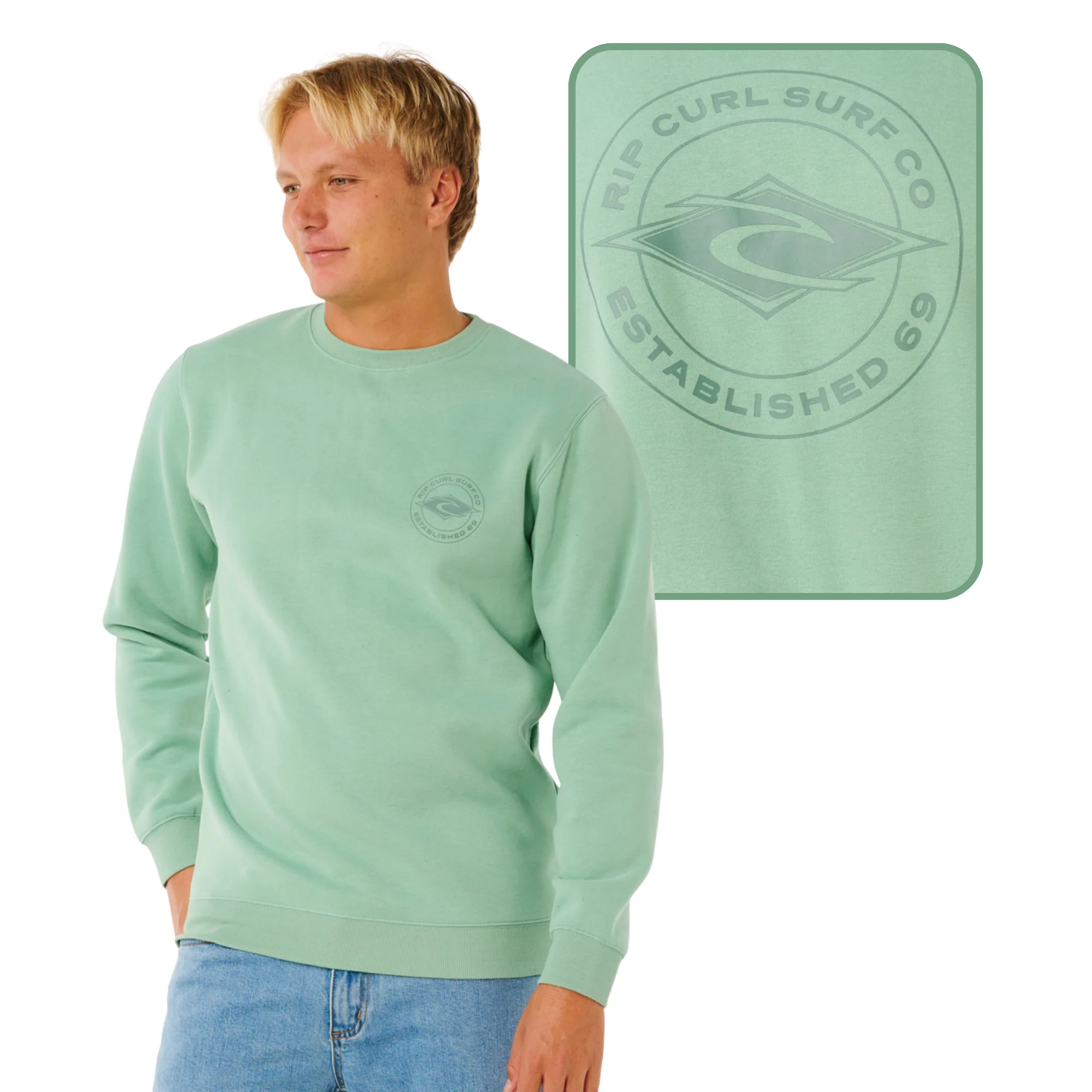 Rip Curl Men's Stapler Crew Neck Sweatshirt (Aloe)