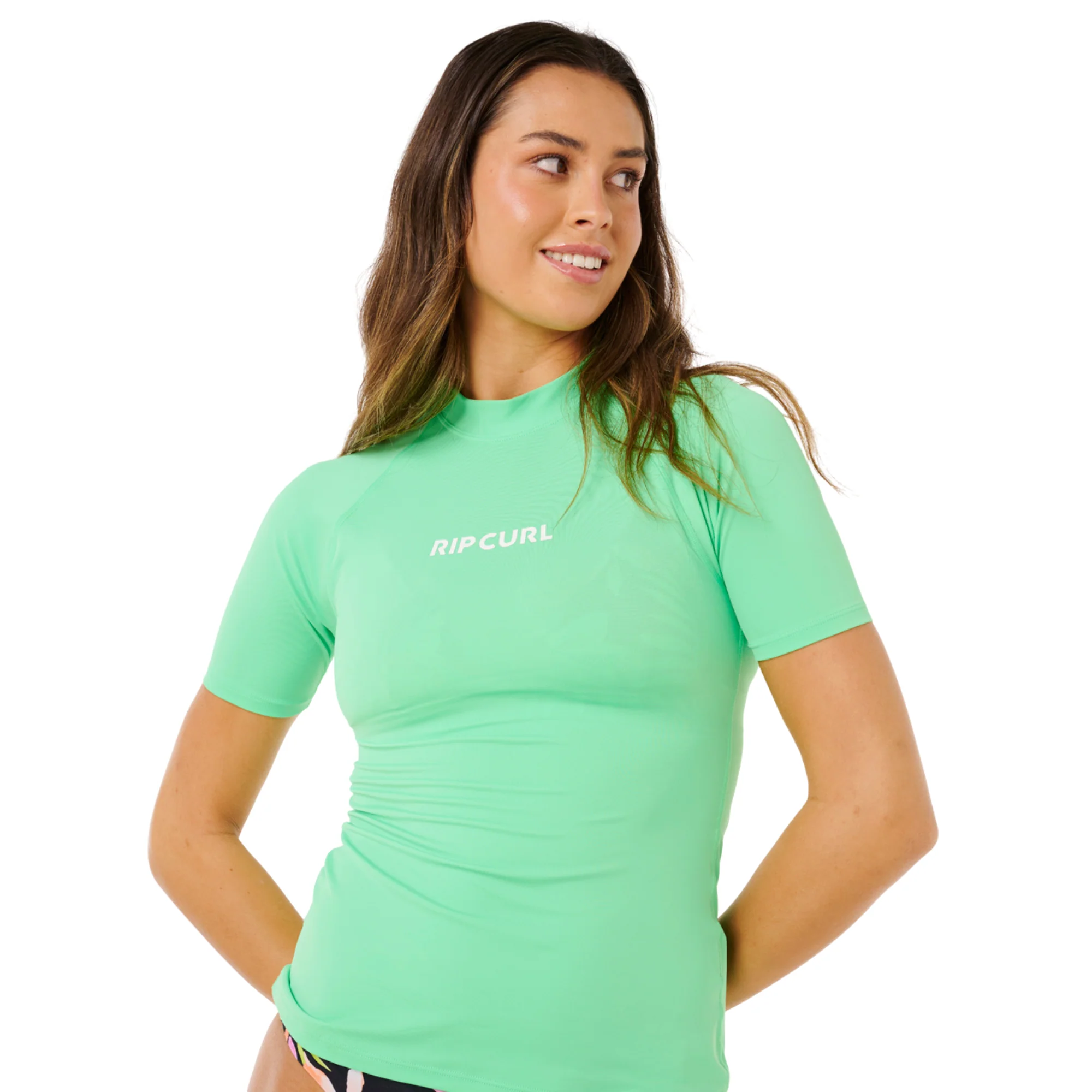 Rip Curl Women's Molokai Solid UPF50 Short Sleeve Rash Vest (Green)