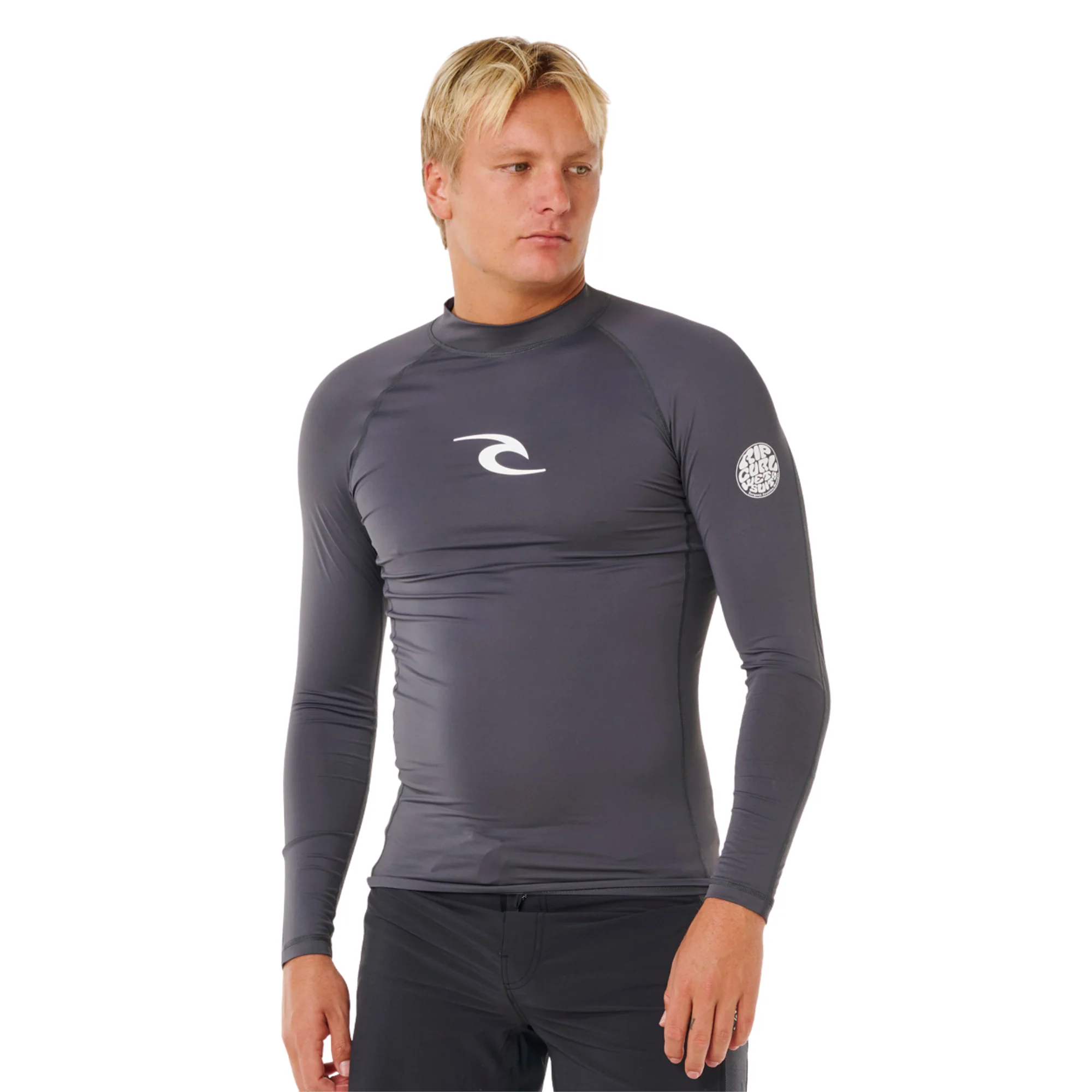 Rip Curl Men's Waves UPF50 Performance Long Sleeve Rash Vest (Charcoal Grey)