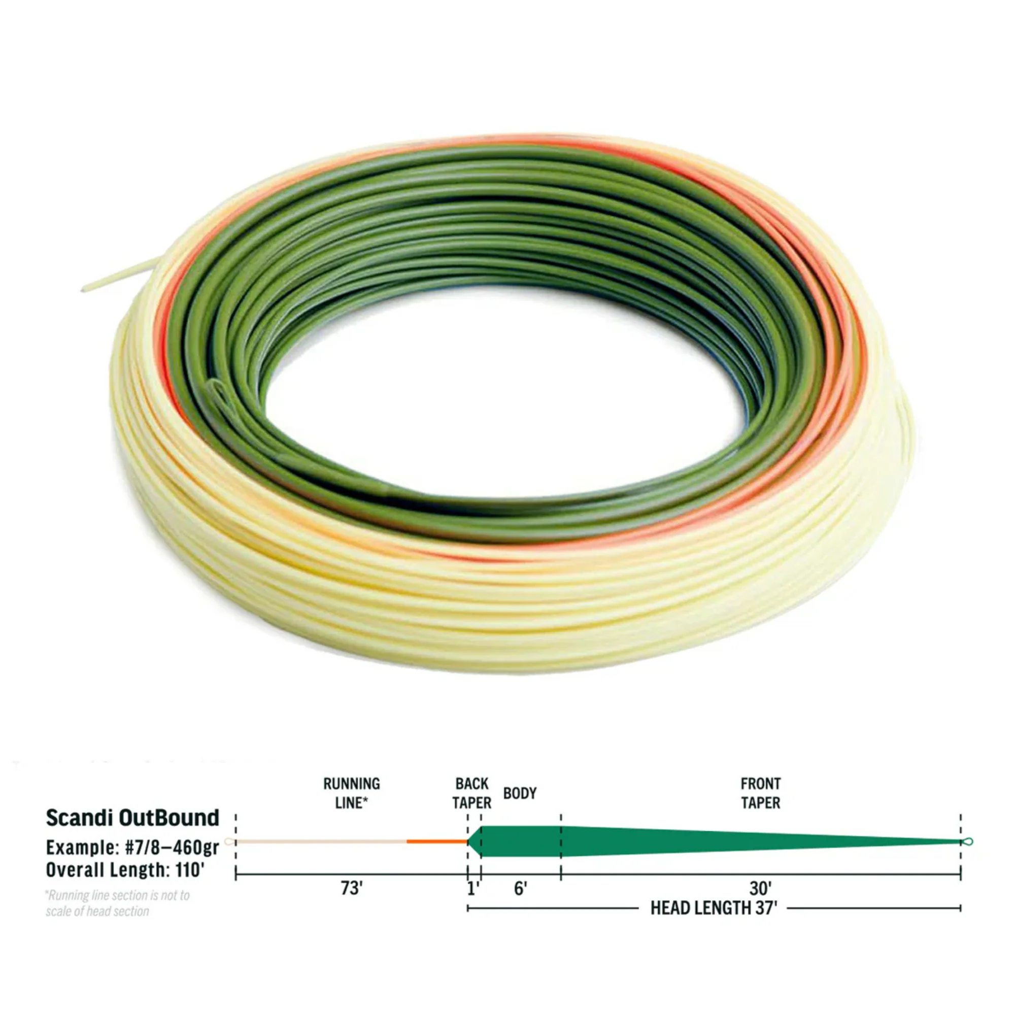 RIO Elite Scandi Outbound Switch Fly Line (#8/Floating/110ft)(Dark Green/Orange/Yellow) - Image 2
