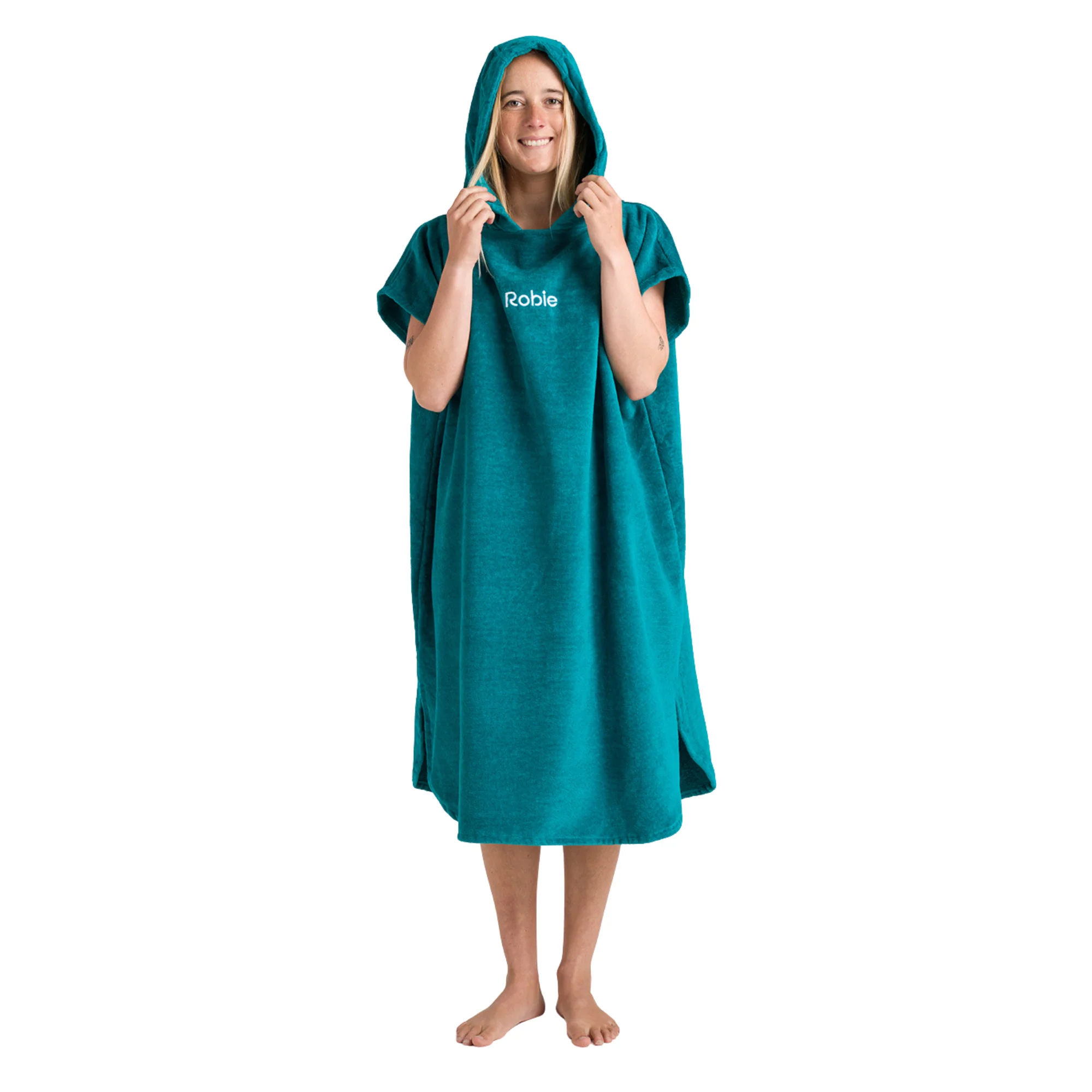 Robie Original - Adult Unisex Hooded Short Sleeve Changing Robe (Teal) - Image 2
