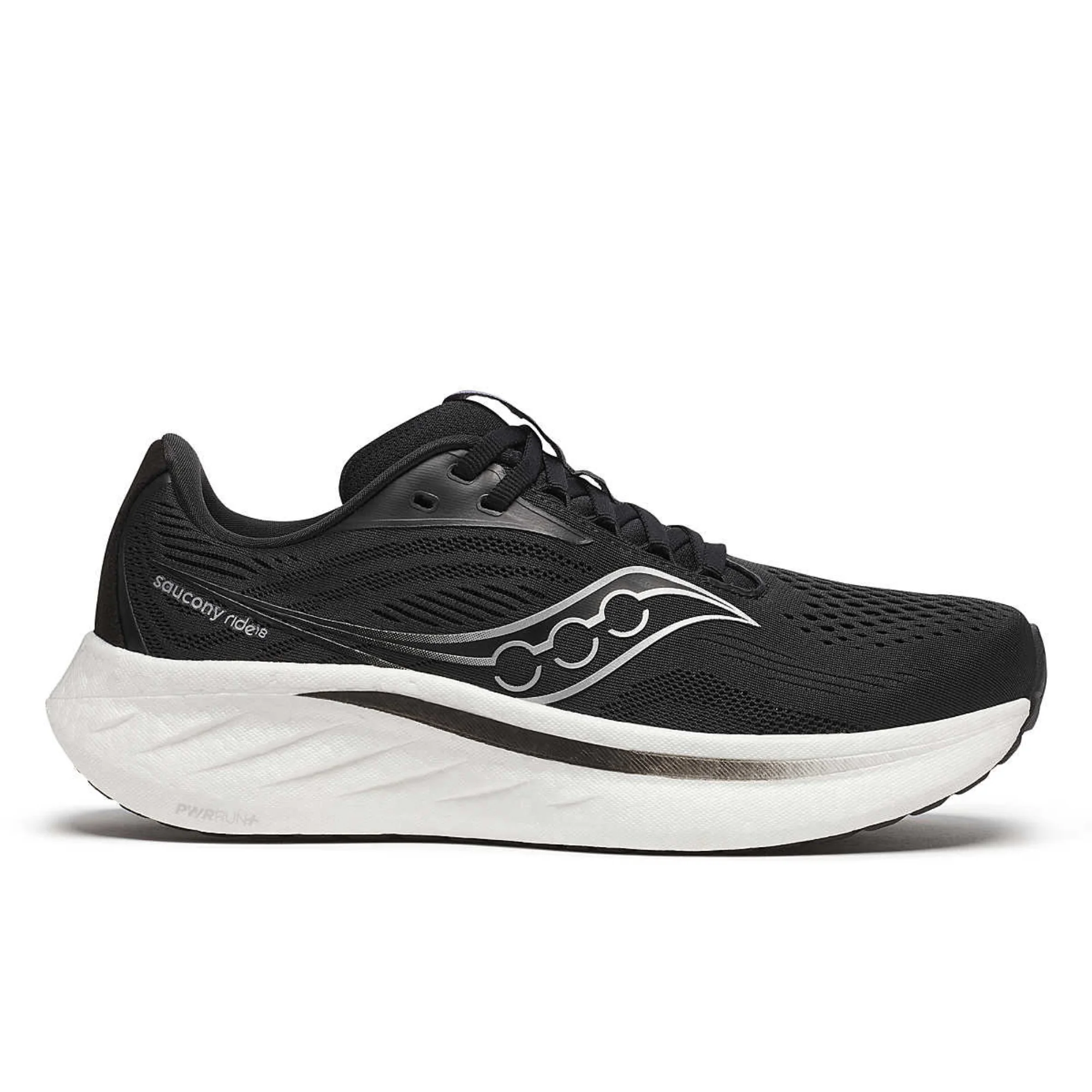 Saucony Women's Ride 18 Wide Fit Running Shoes (Black/White)