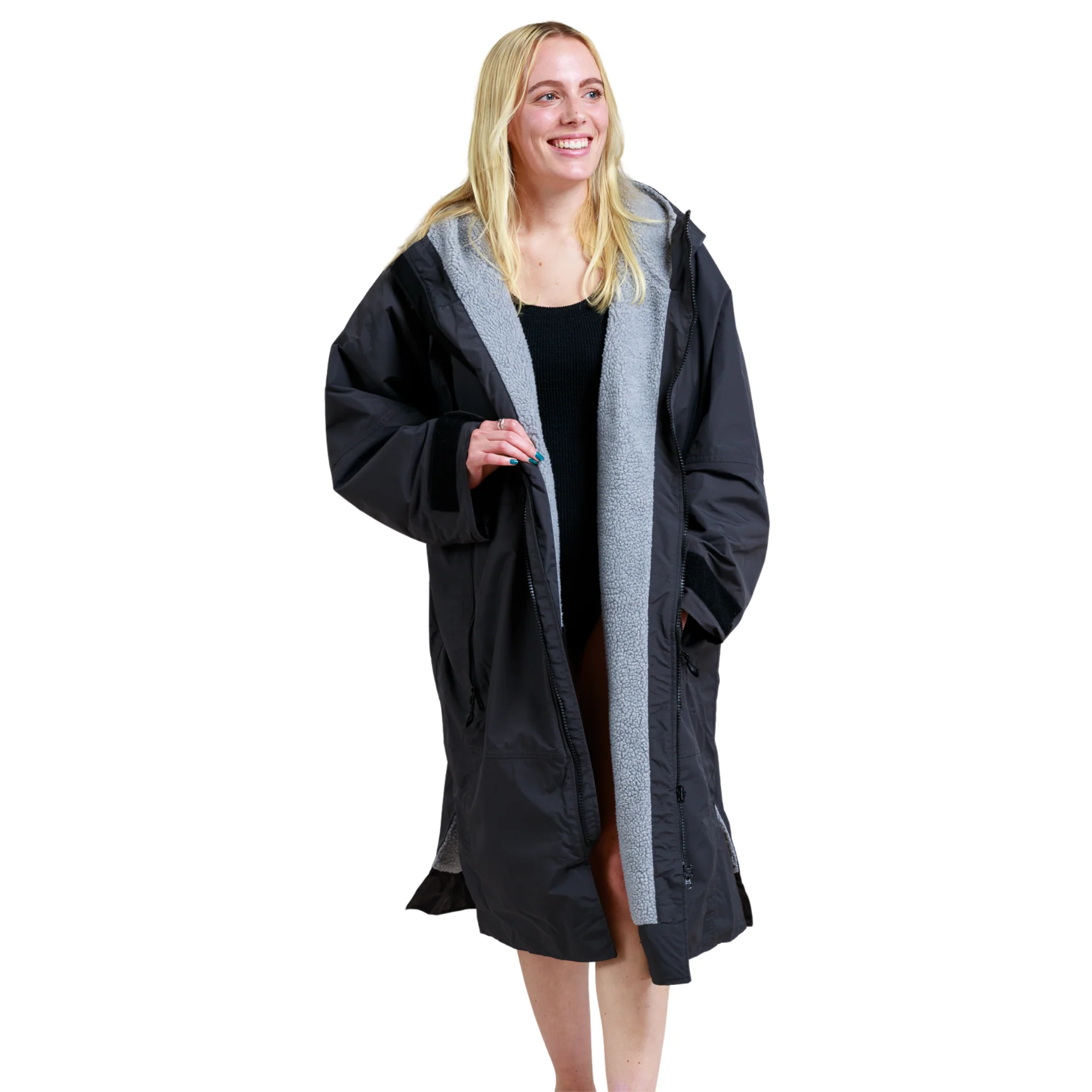 White Water Robes Unisex Hardshell Changing Robe - Adults (Black/Grey Lining) - Image 3