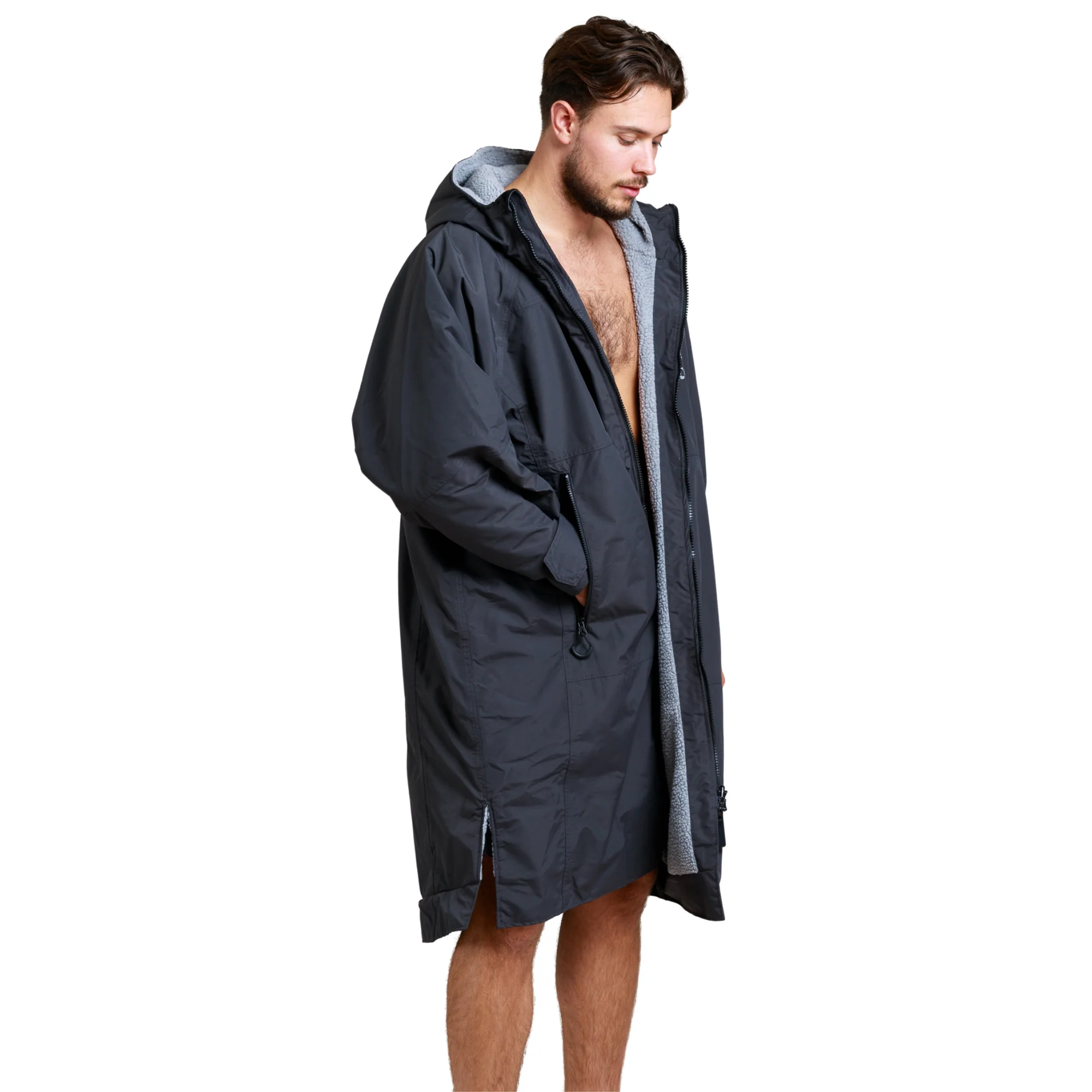 White Water Robes Unisex Hardshell Changing Robe - Adults (Black/Grey Lining) - Image 4