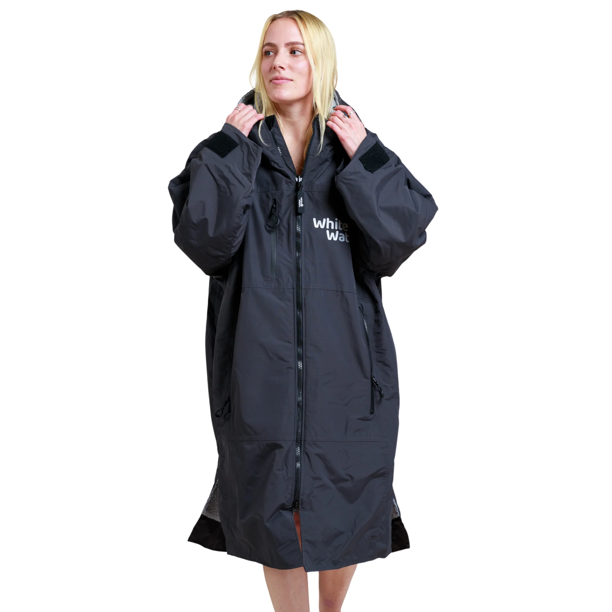 White Water Robes Unisex Hardshell Changing Robe - Adults (Black/Grey Lining) - Image 6