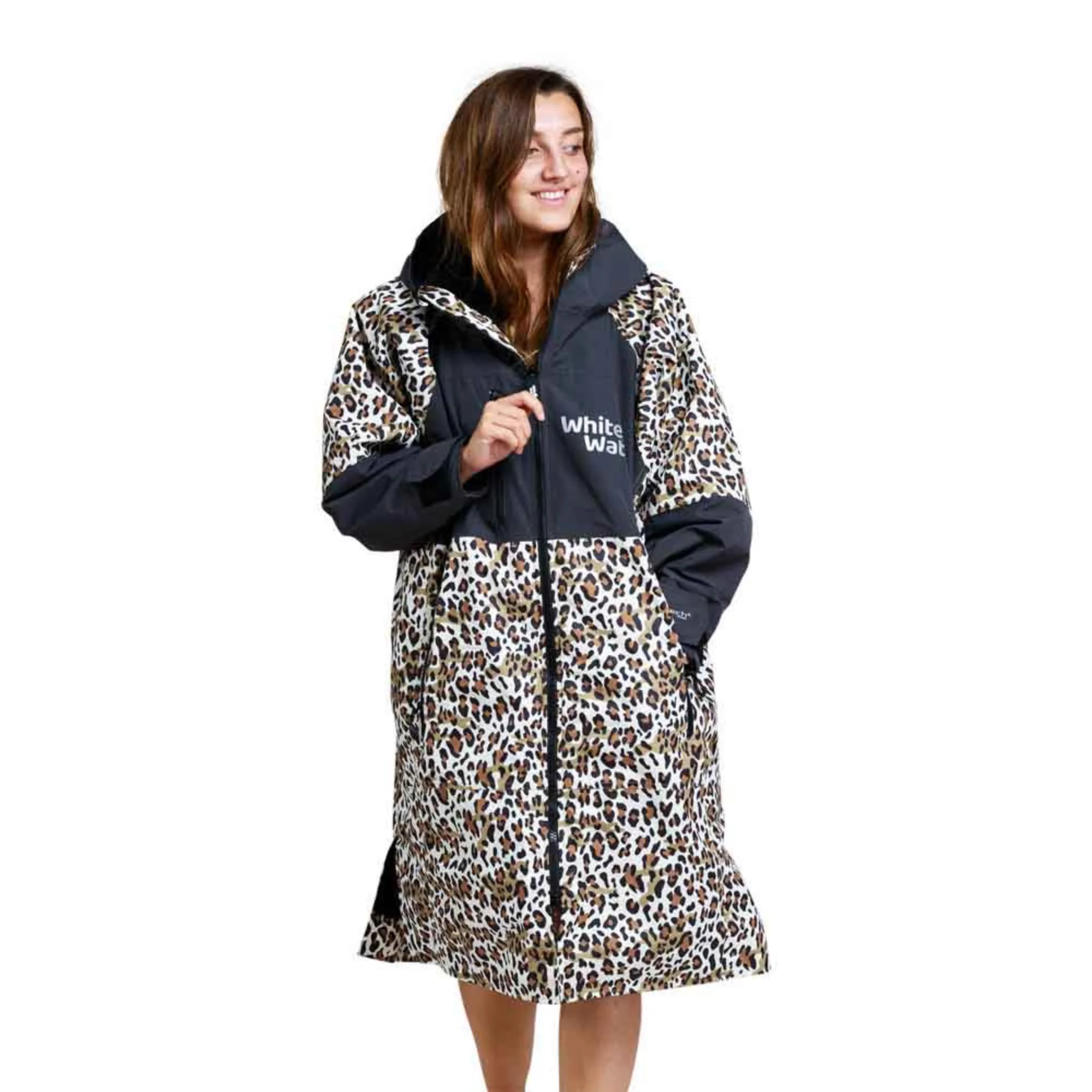 White Water Robes Unisex Hardshell Changing Robe - Adults (Leopard Print/Black Lining) - Image 2