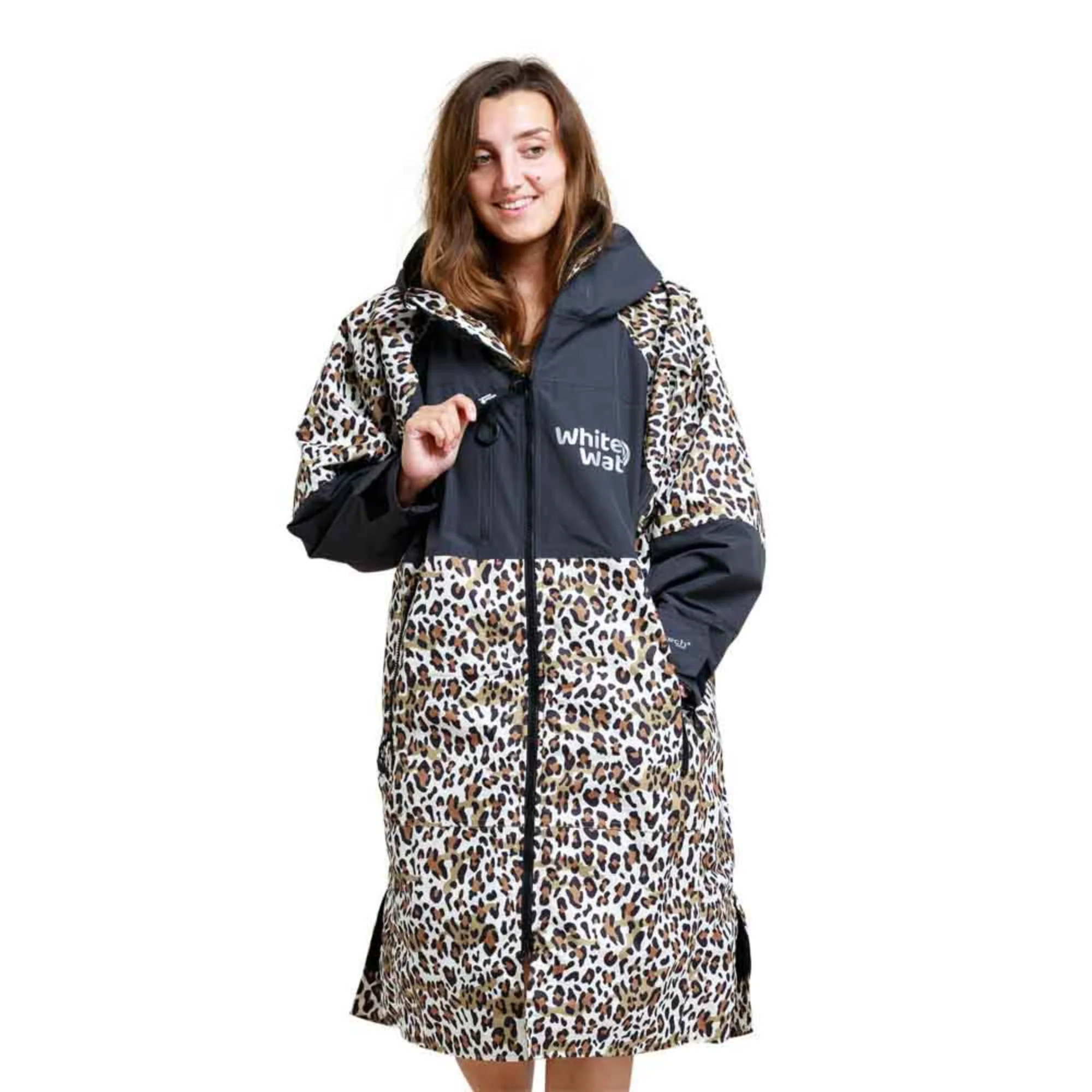 White Water Robes Unisex Hardshell Changing Robe - Adults (Leopard Print/Black Lining) - Image 3