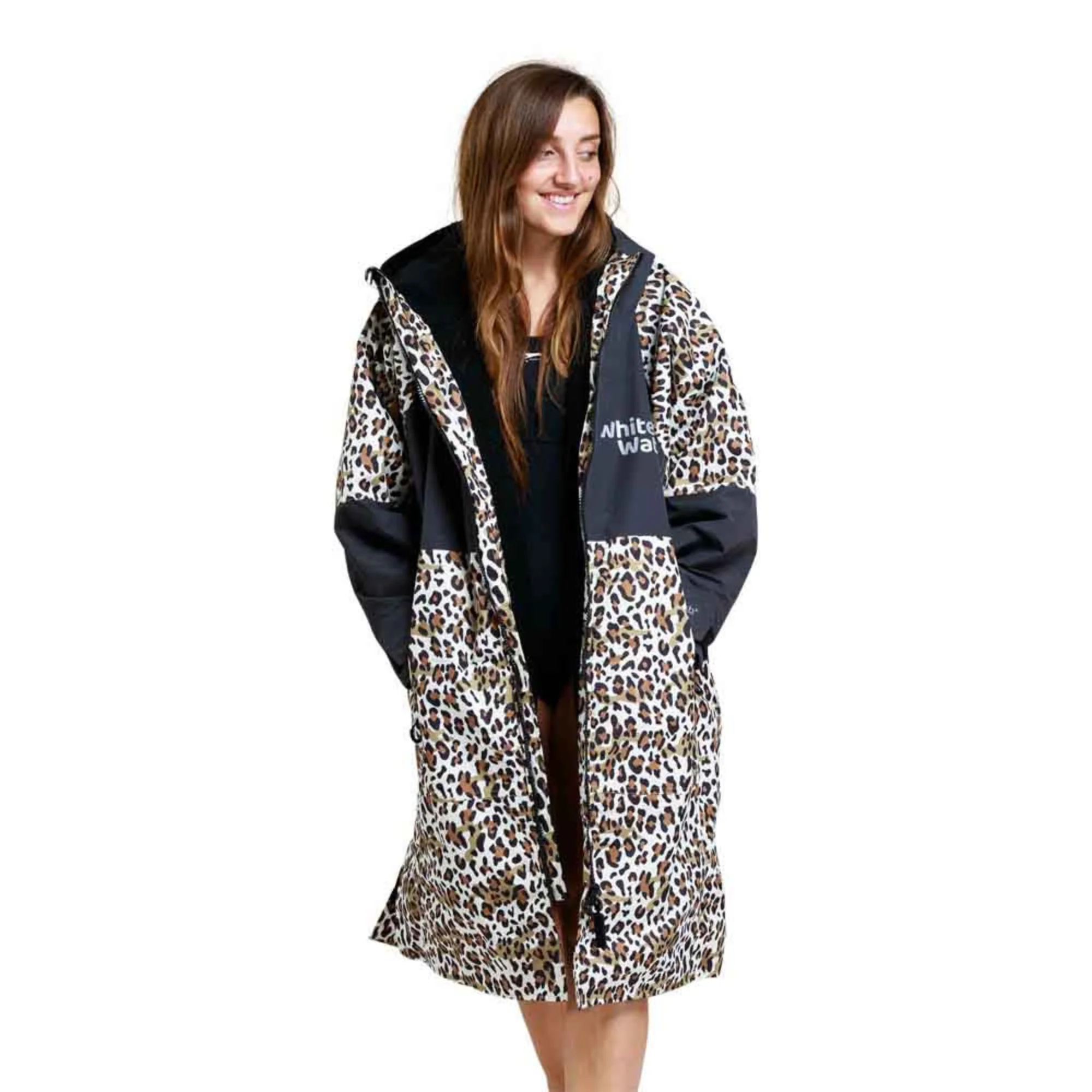 White Water Robes Unisex Hardshell Changing Robe - Adults (Leopard Print/Black Lining) - Image 4