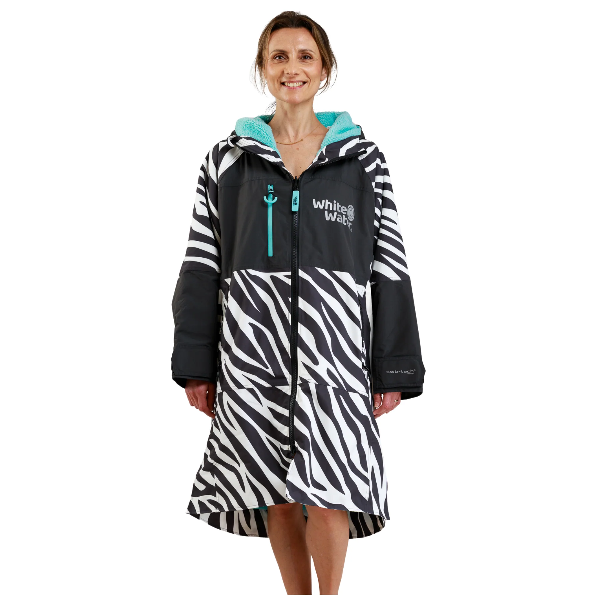 White Water Robes Unisex Hardshell Changing Robe - Adults (Zebra Print/Blue Lining)
