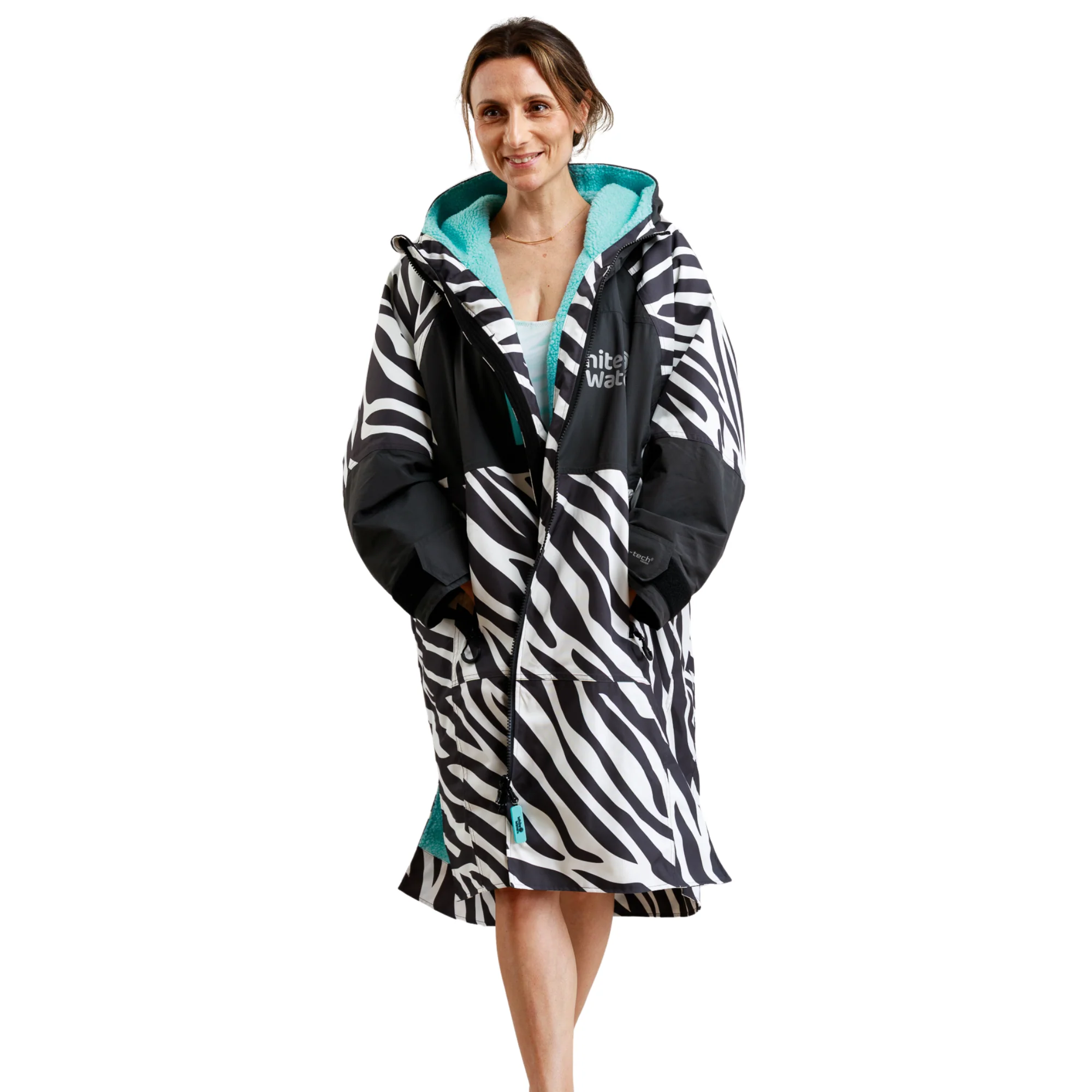 White Water Robes Unisex Hardshell Changing Robe - Adults (Zebra Print/Blue Lining) - Image 3