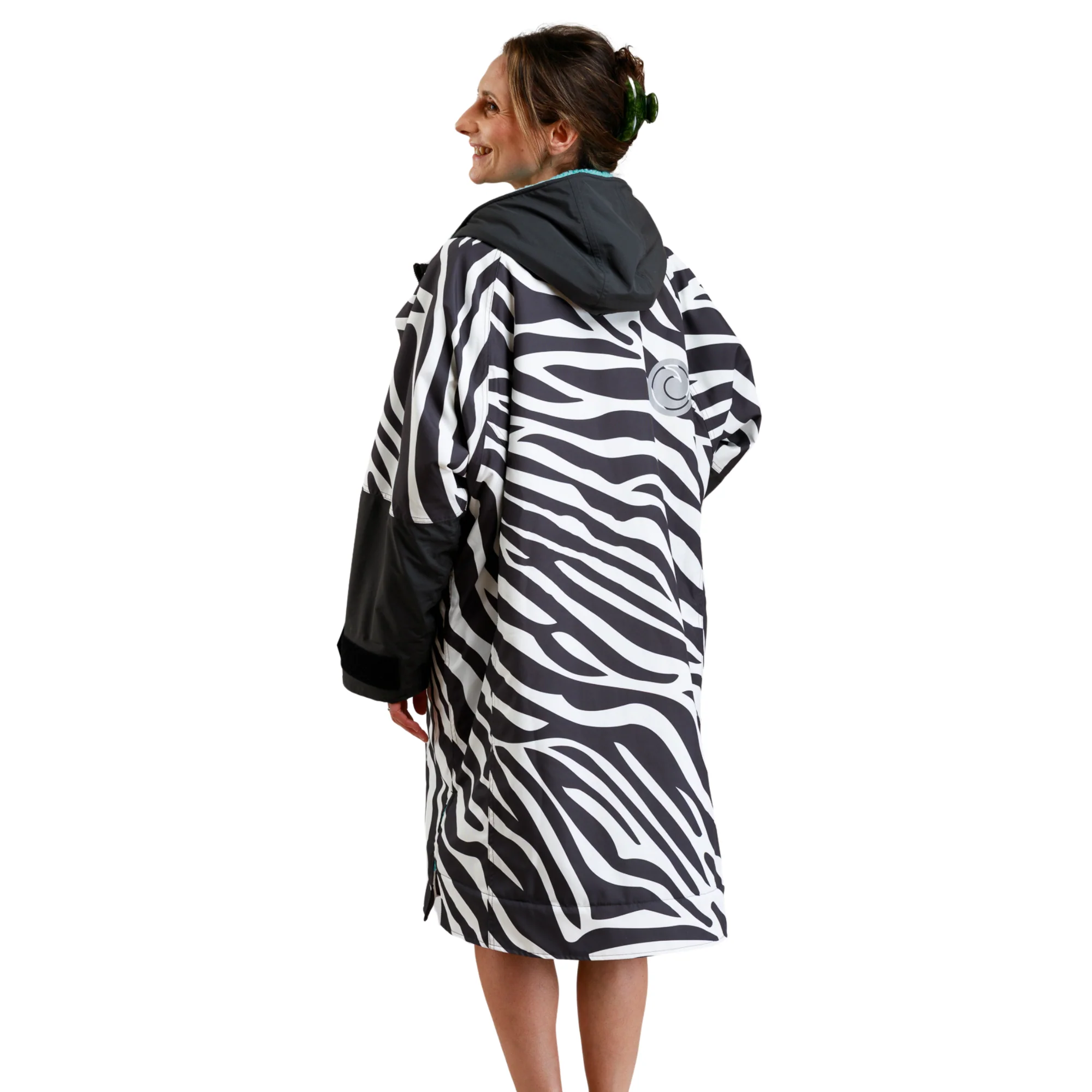 White Water Robes Unisex Hardshell Changing Robe - Adults (Zebra Print/Blue Lining) - Image 4