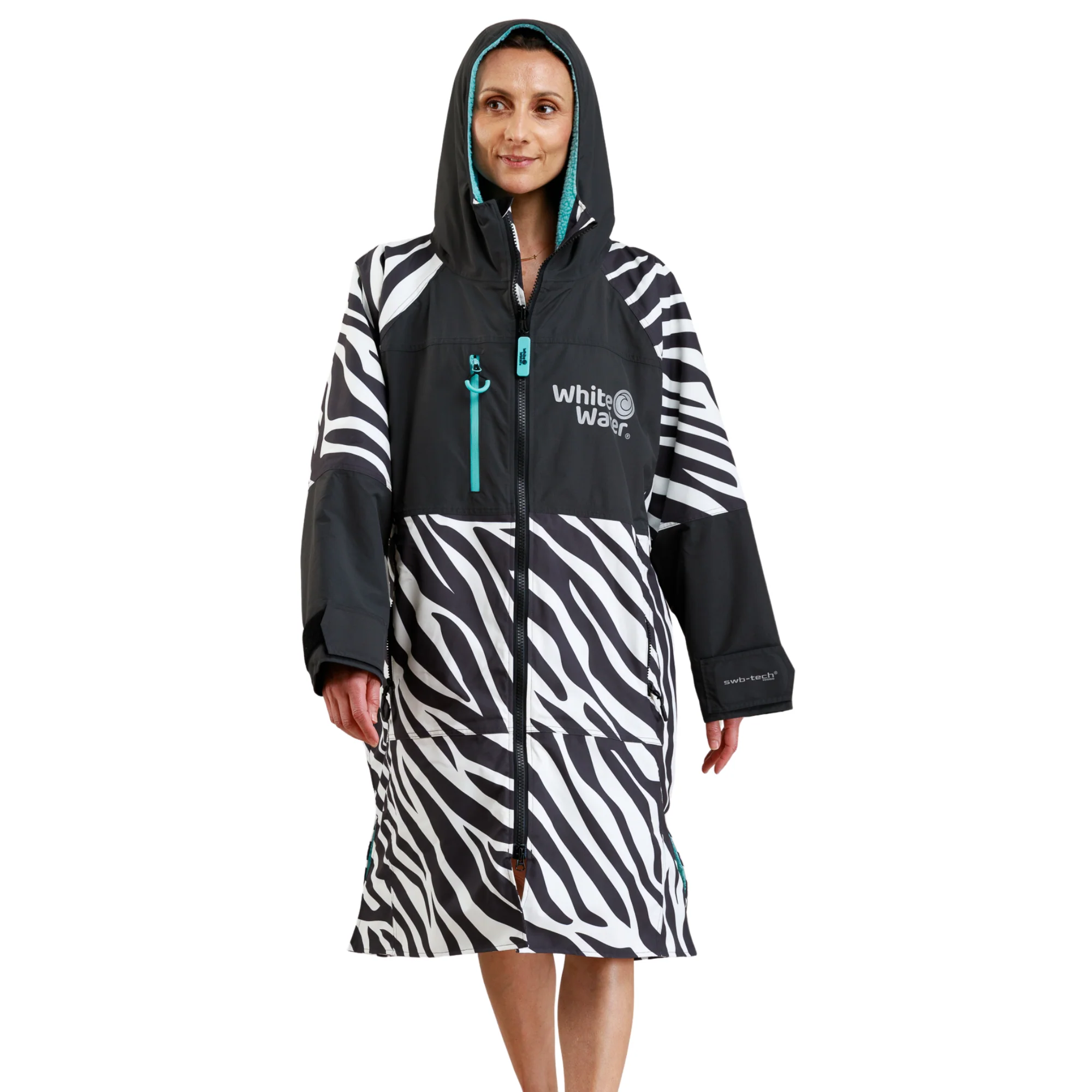White Water Robes Unisex Hardshell Changing Robe - Adults (Zebra Print/Blue Lining) - Image 5