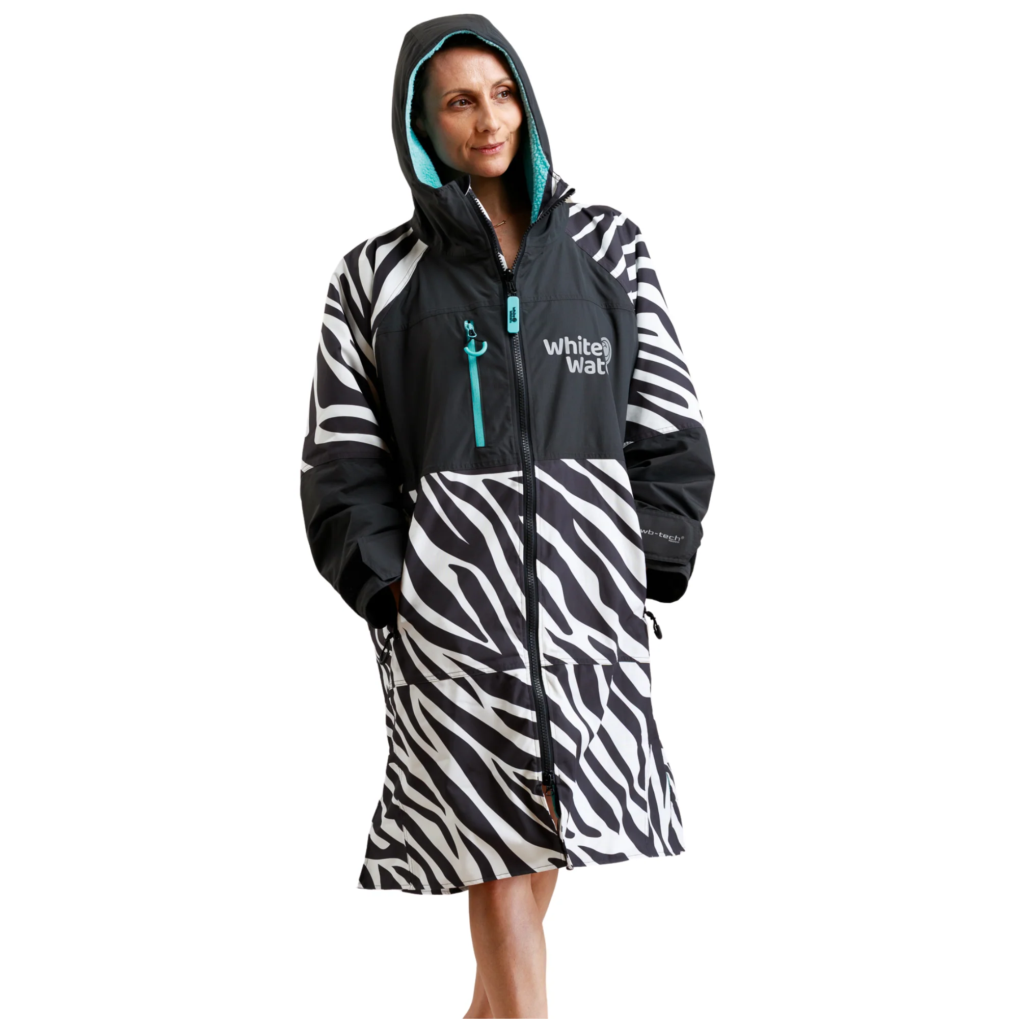 White Water Robes Unisex Hardshell Changing Robe - Adults (Zebra Print/Blue Lining) - Image 6