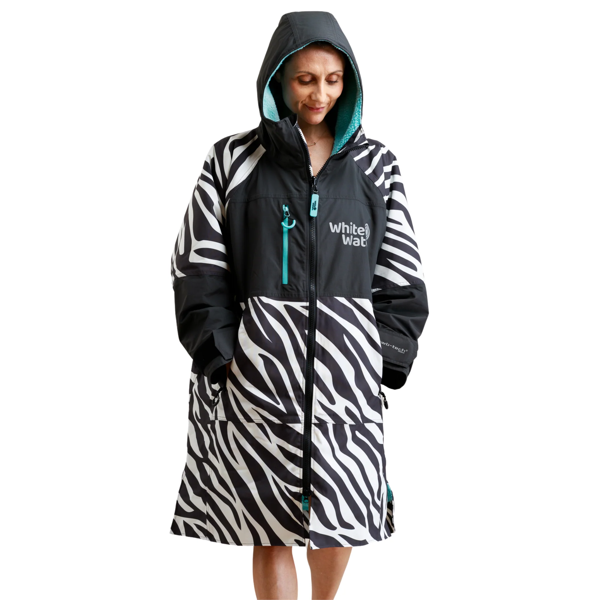 White Water Robes Unisex Hardshell Changing Robe - Adults (Zebra Print/Blue Lining) - Image 7