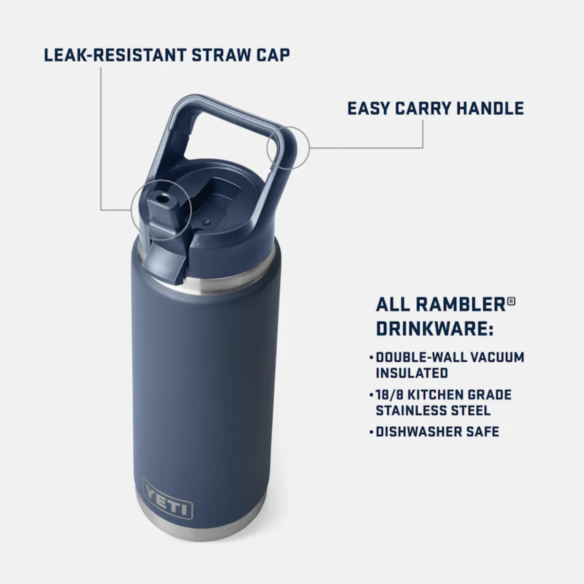 Yeti Rambler 26oz/769ml Insulated Bottle with Colour Straw Cap (Royal Blue) - Image 7