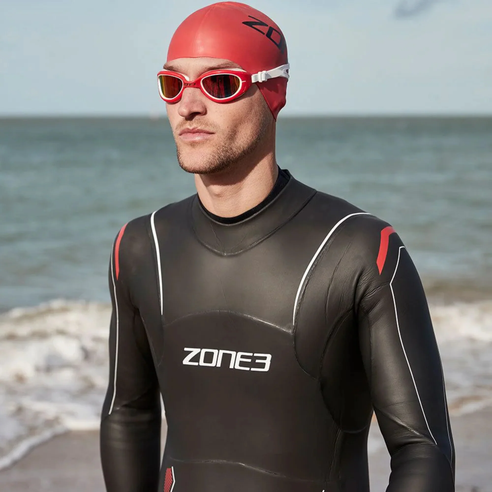 Zone 3 Attack Polarized Lens Swim Goggles (Red/White/Gold) - Image 4